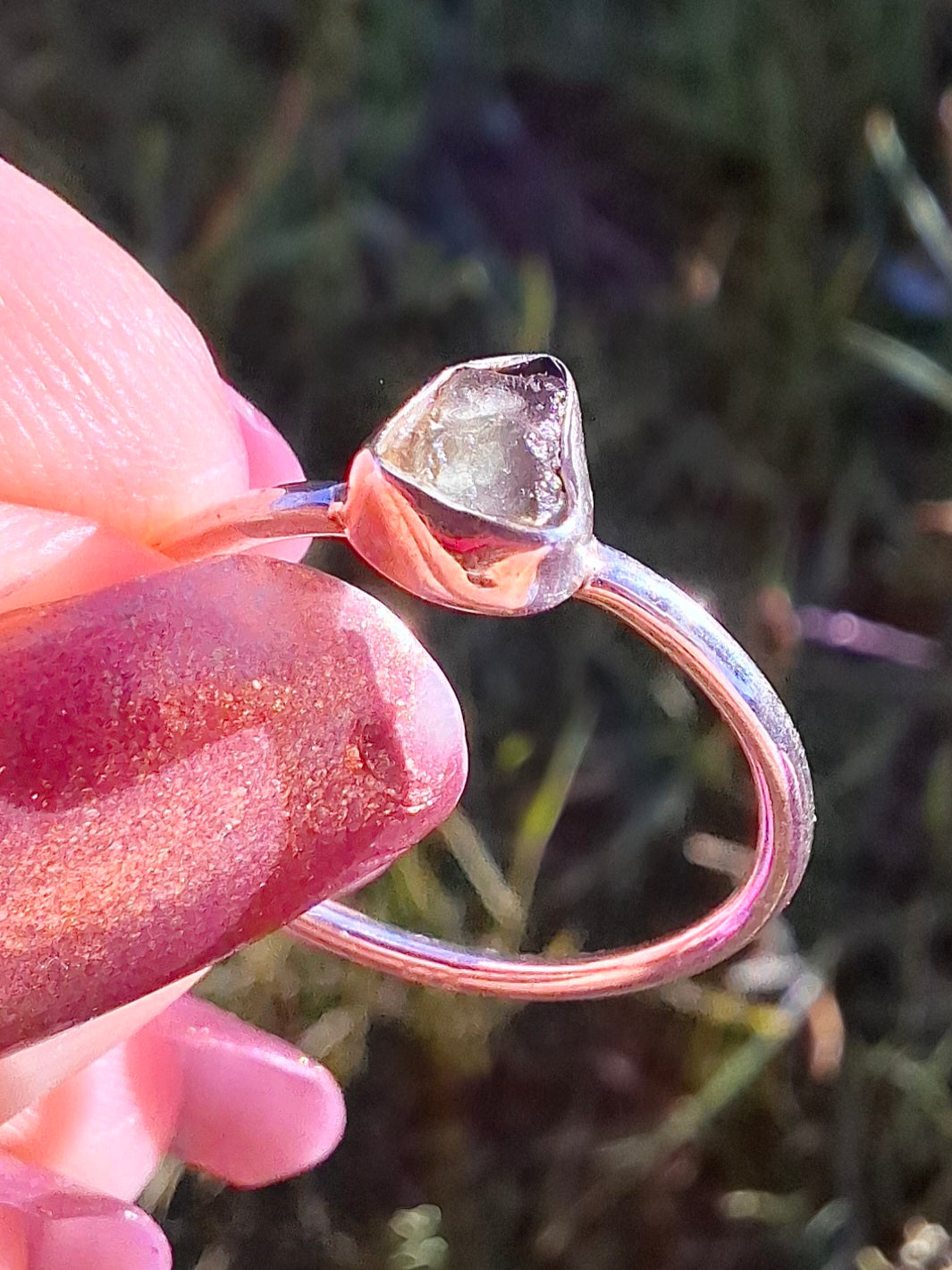 Moldavite Ring, size large L/small M, 925 Silver, Tektite (Ref: R50)