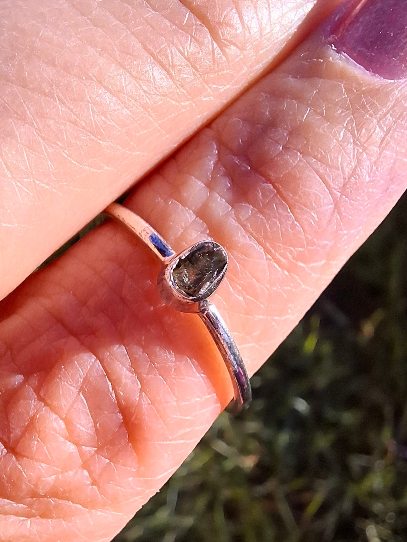 Moldavite Ring, size small P, 925 Silver, Tektite (Ref: R42)
