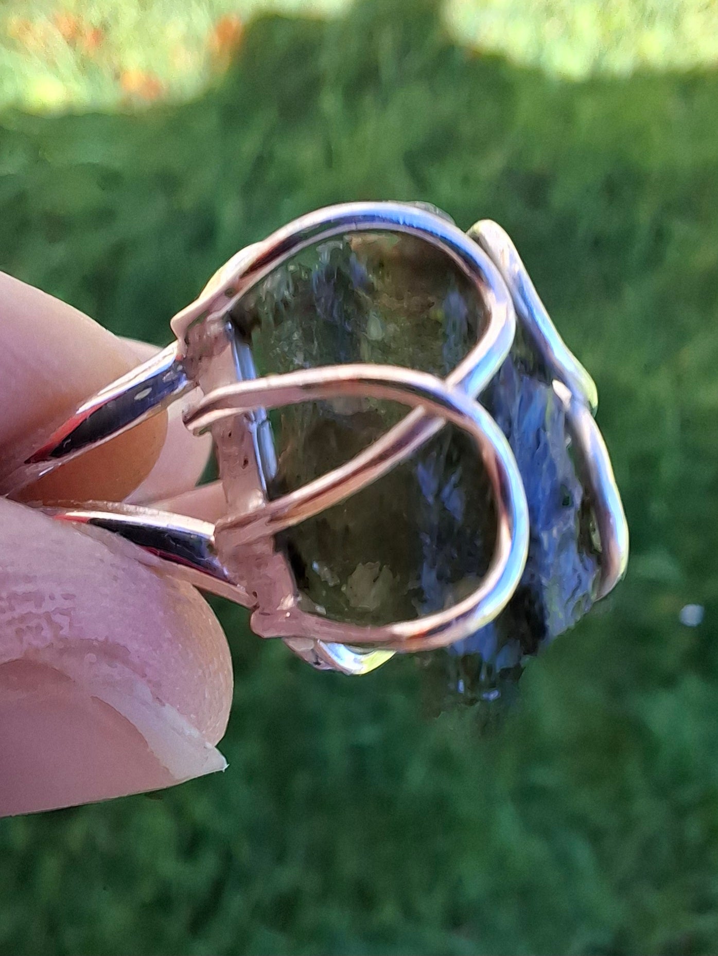 Moldavite Ring, size O, 925 Silver, Tektite (Ref: R9)