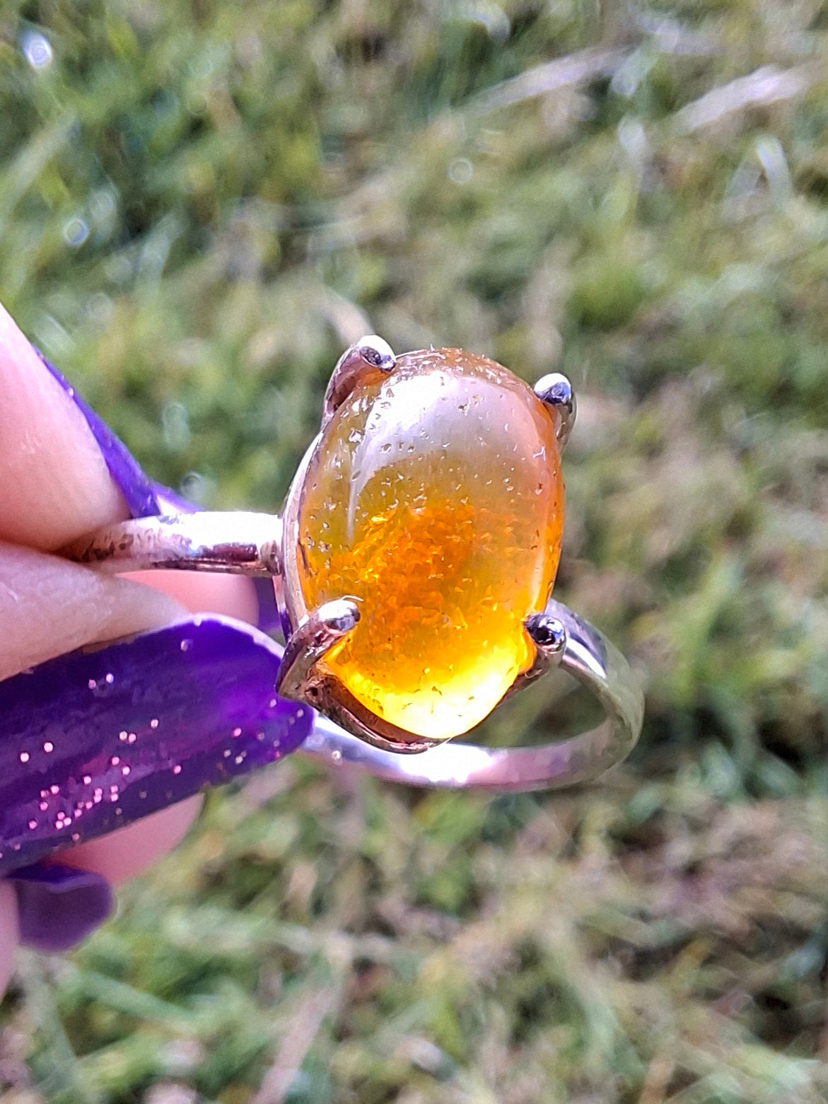 Baltic Amber Ring, size large Y, 925 Silver, Fossil (Ref: AR38)