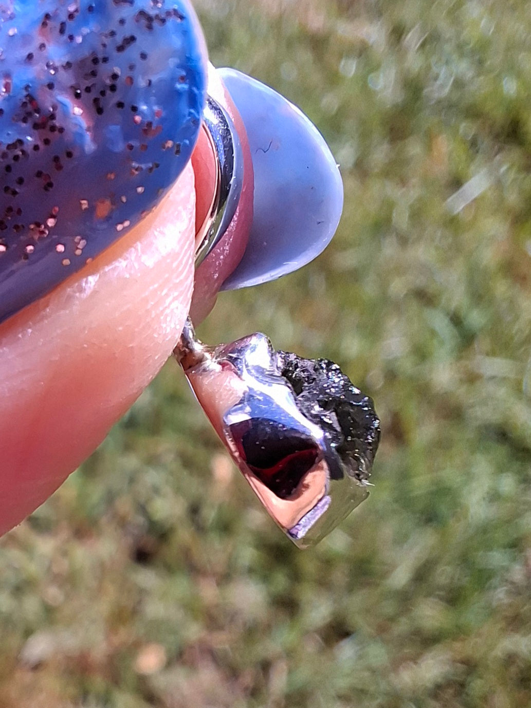 Moldavite Pendant, 925 Silver, Tektite (Ref: P96)
