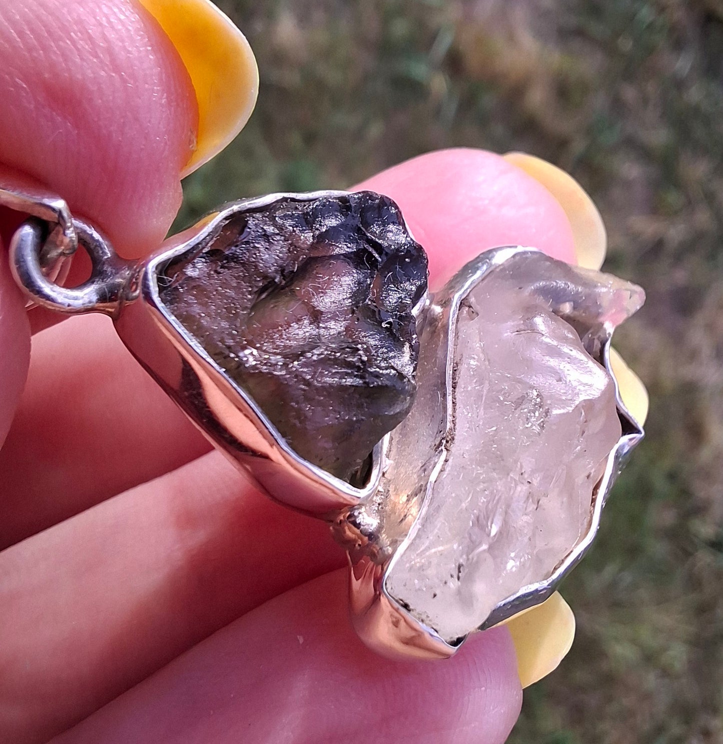 Moldavite & Libyan Desert Glass Pendant, 925 Silver, Tektite (Ref: MLP18)