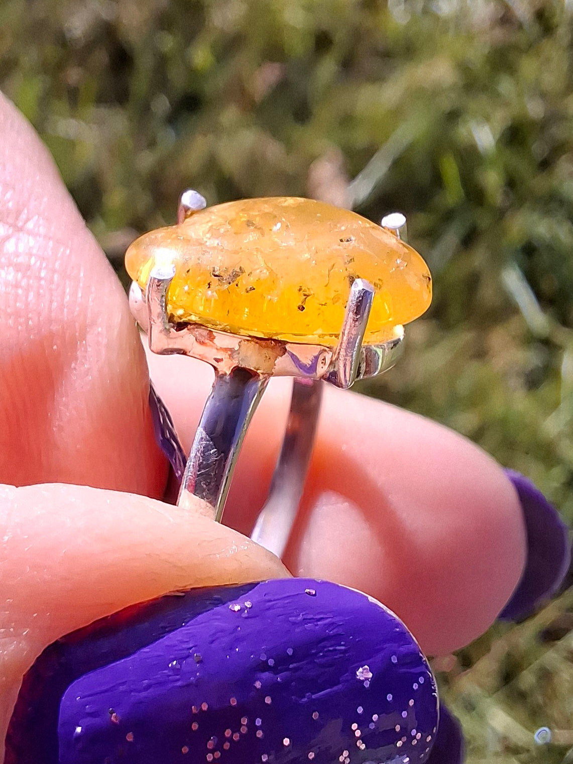 Baltic Amber Ring, size N. 925 Silver, Fossil (Ref: AR7)