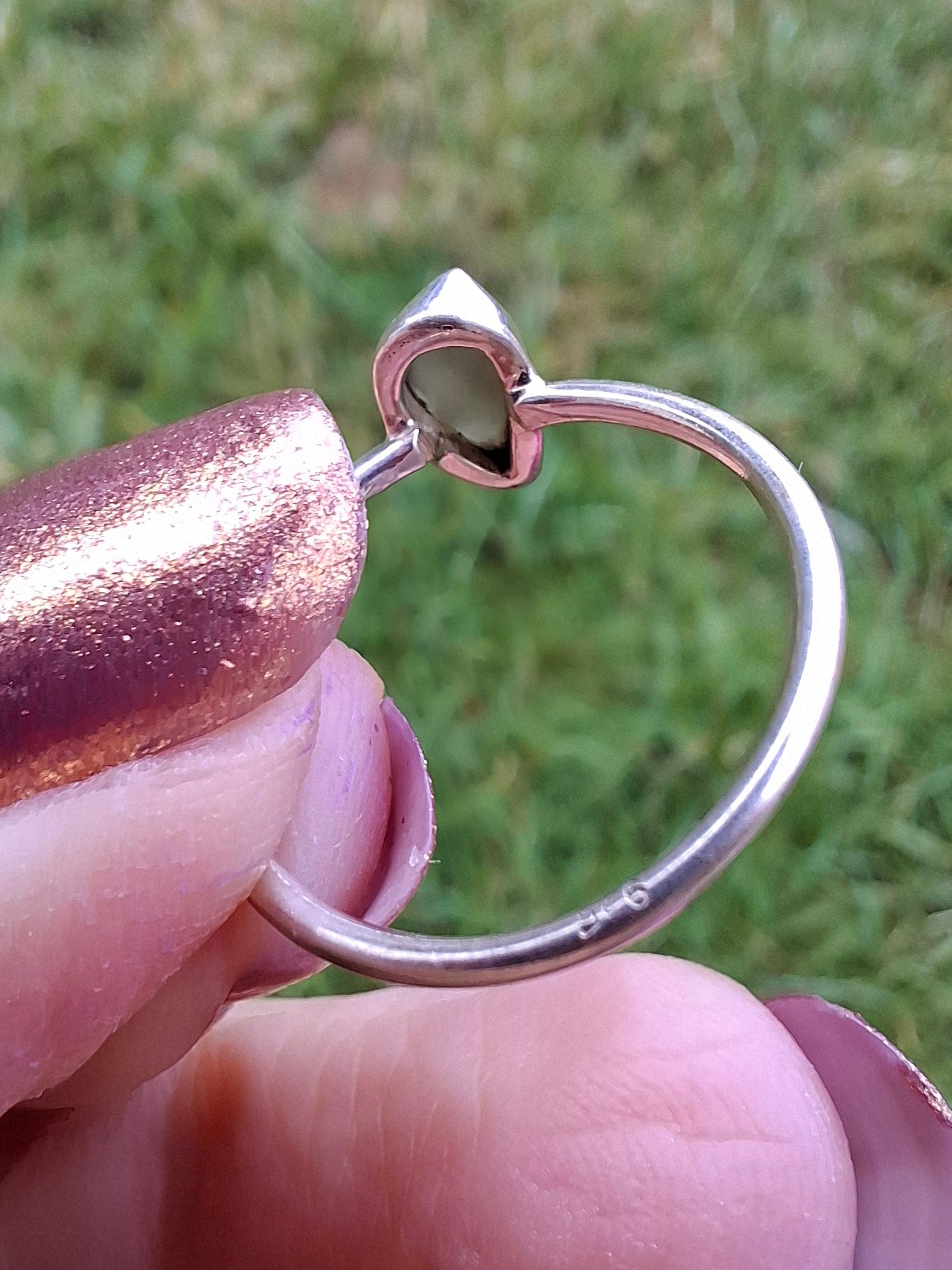 Moldavite Ring, size small L, 925 Silver, Tektite (Ref: R35)