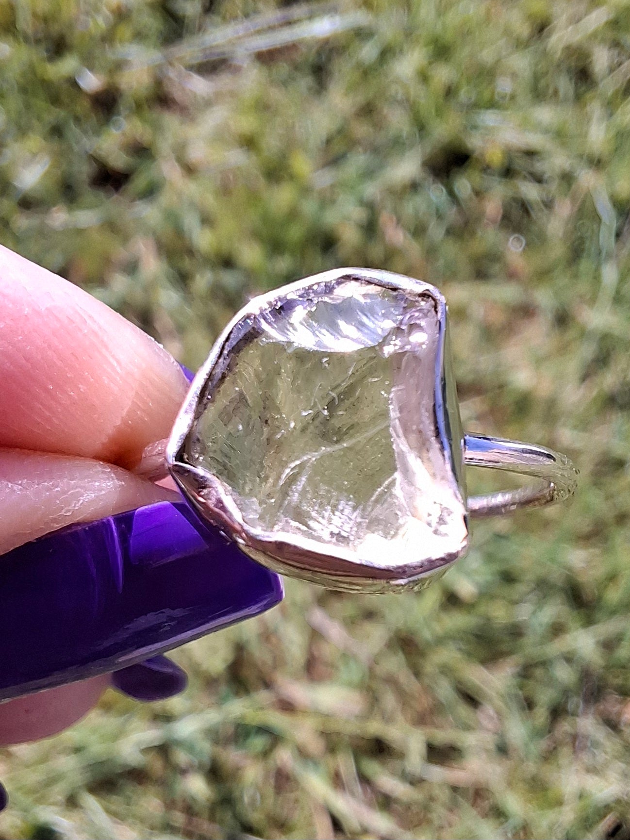 Libyan Desert Glass Ring, size large V, 925 Silver, Tektite (Ref: LR54)
