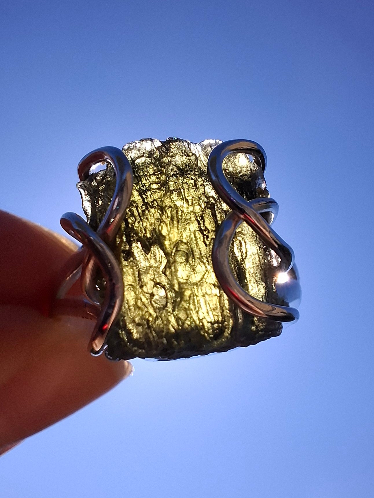 Moldavite Ring, size U, 925 Silver, Tektite (Ref: R14)