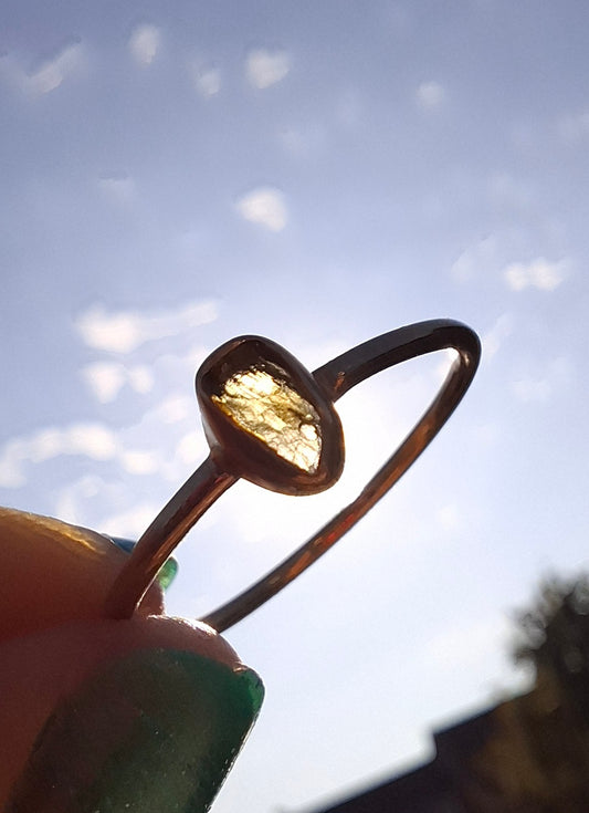 Moldavite Ring, 14K GOLD Plated, size large S, Tektite (Ref: R345)