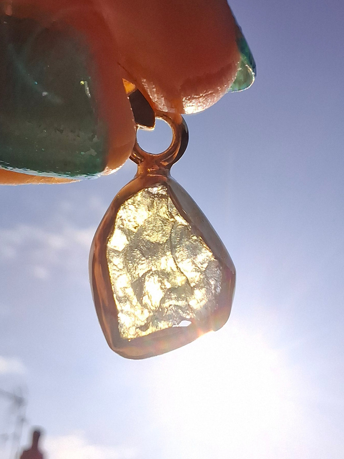 Moldavite Pendant, 14K GOLD Plated, Tektite (Ref: P446)