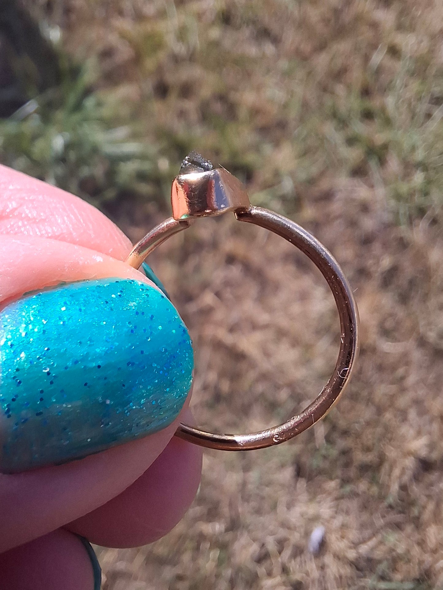 Moldavite Ring, 14K GOLD Plated, size large K / small L, Tektite (Ref: R335)