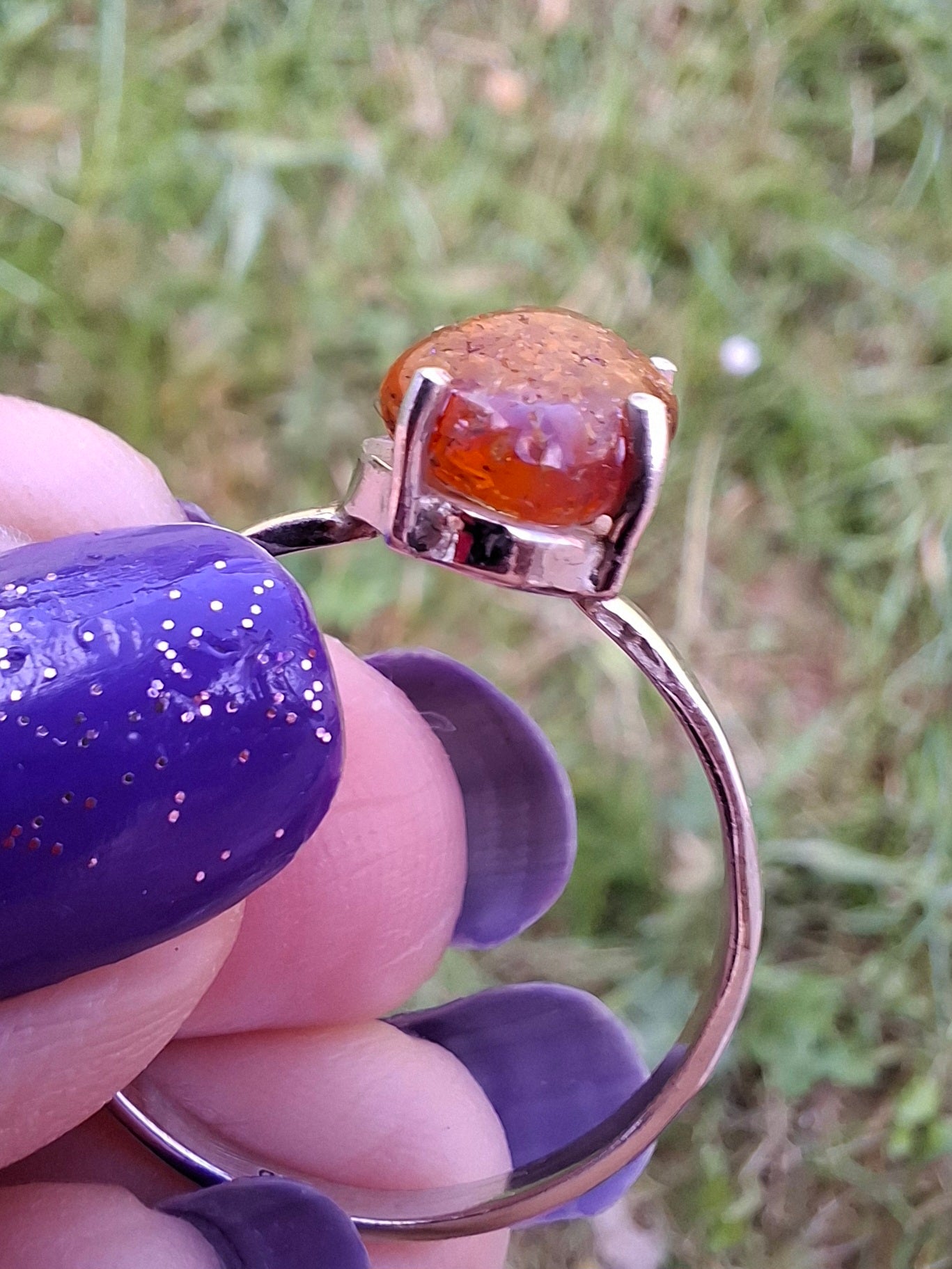Baltic Amber Ring, size large X, 925 Silver, Fossil (Ref: AR32)