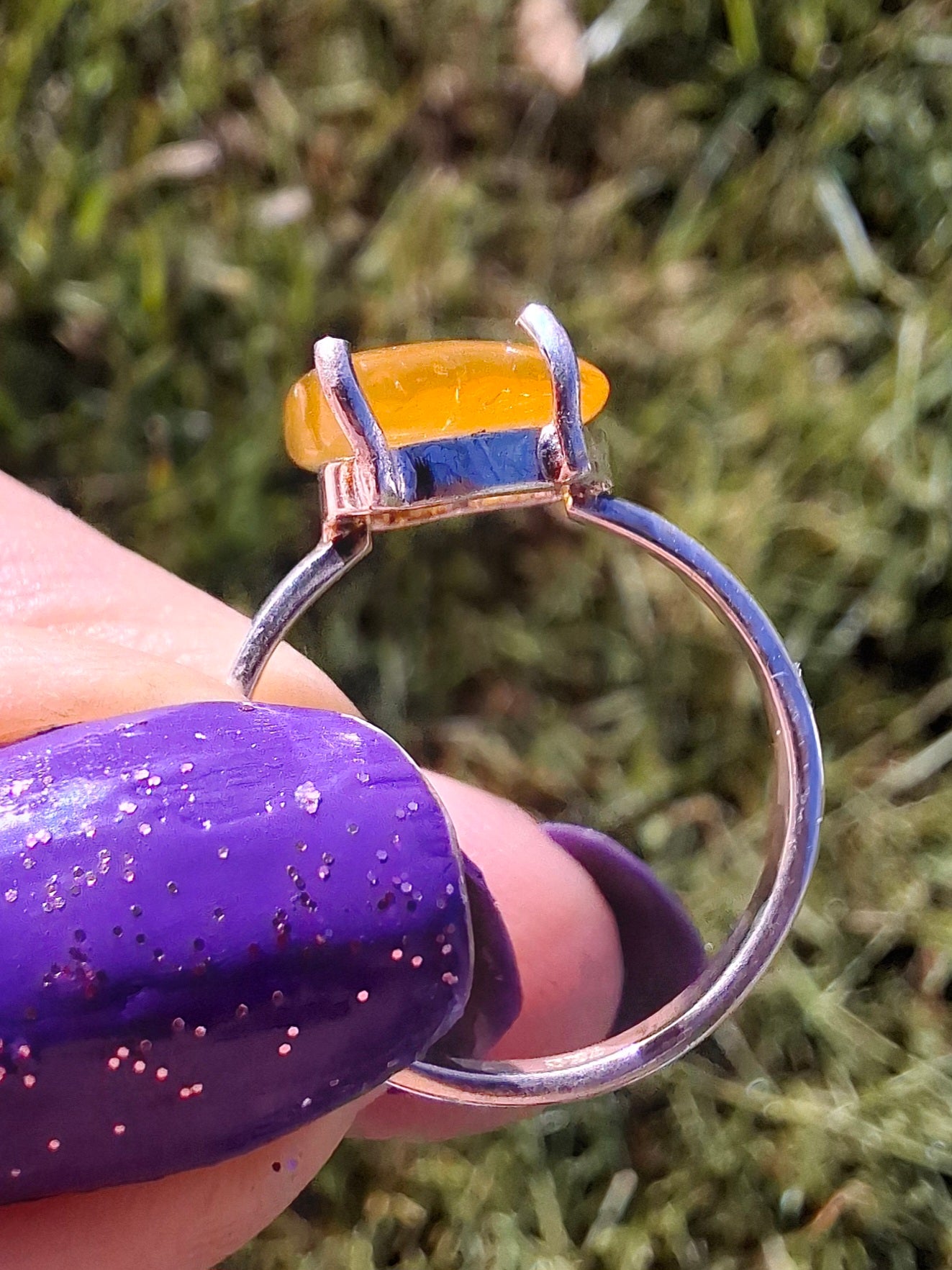Baltic Amber Ring, size large K/small L, 925 Silver, Fossil (Ref: AR1)