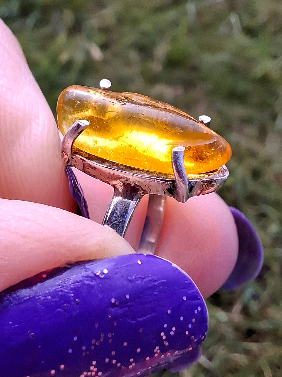 Baltic Amber Ring, size large J/small K, 925 Silver, Fossil (Ref: AR30)