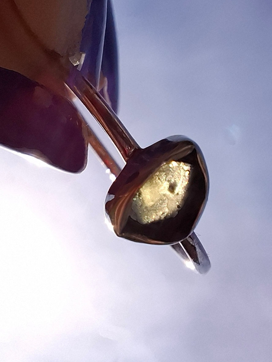 Moldavite Ring, size large T, 925 Silver, Tektite (Ref: R70)