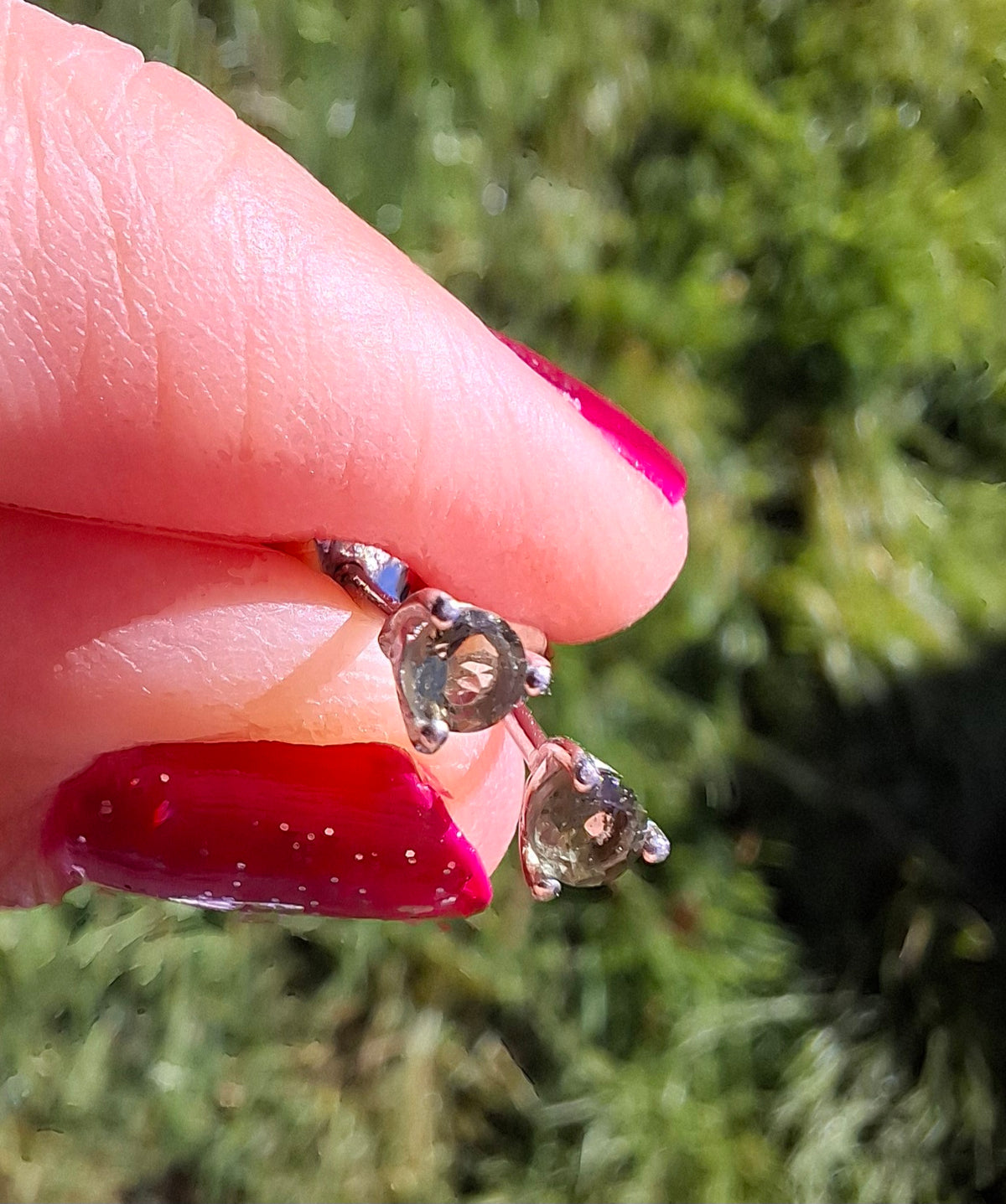 Moldavite (Faceted) 3mm Stud Earrings, 925 Silver (Ref: Pair65)
