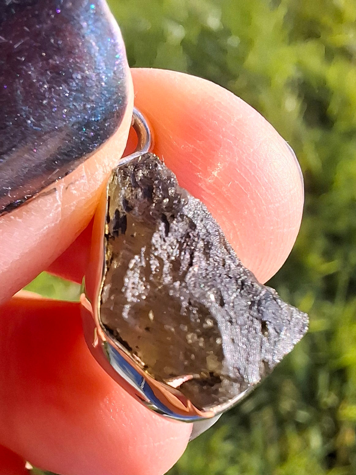 Moldavite Pendant, 925 Silver, Tektite (Ref: P7)