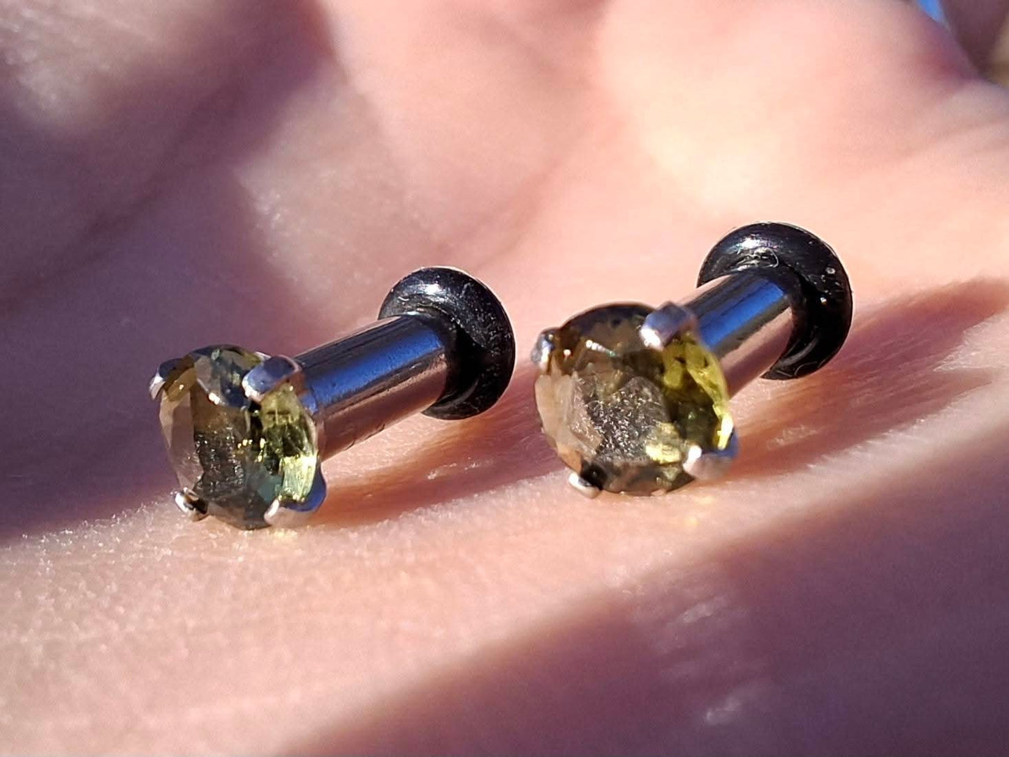 Moldavite (faceted) PLUGS, 5mm, 4G, Surgical Steel, Tektite (Ref: Plug1)