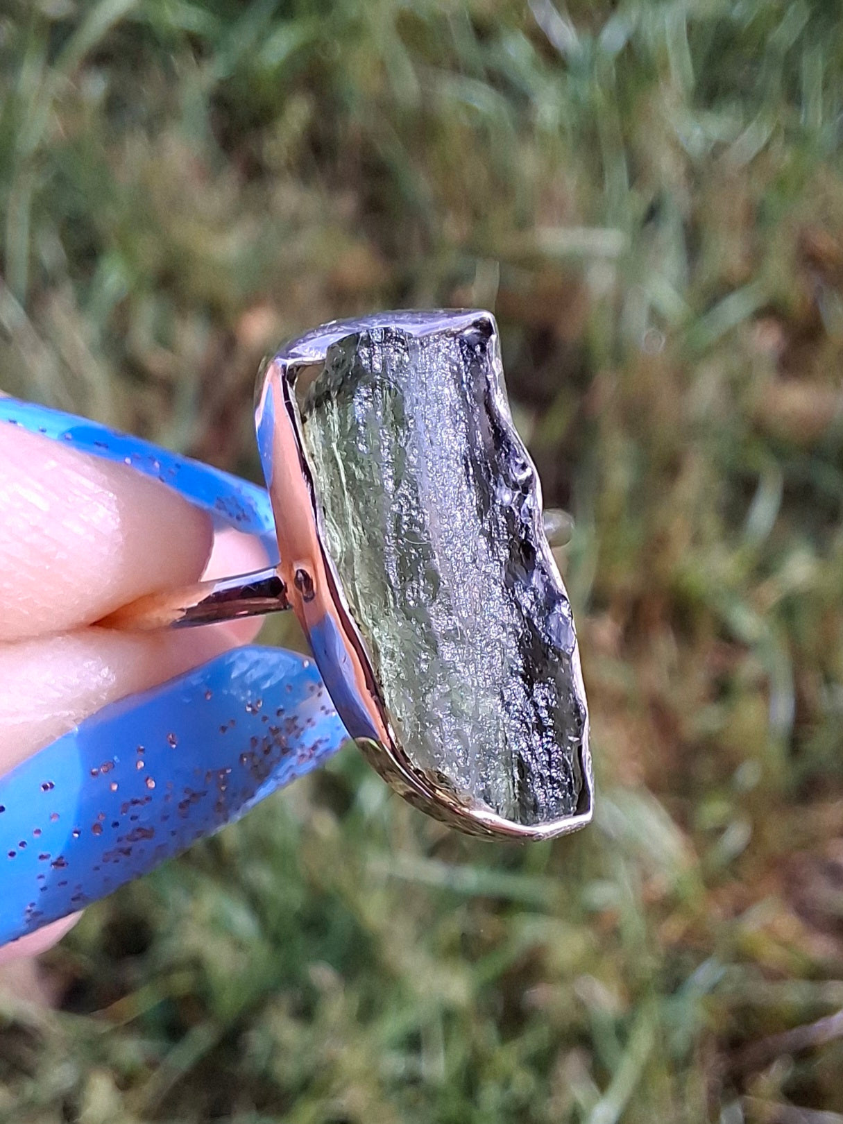 Moldavite Ring, size K, 925 Silver, Tektite (Ref: R21)