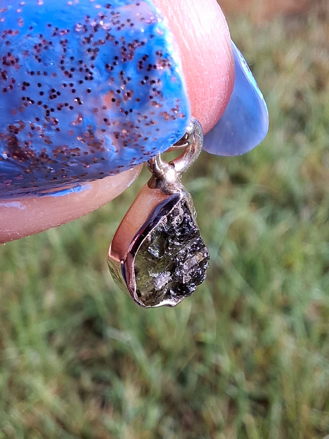 Moldavite Pendant, 925 Silver, Tektite (Ref: P62)