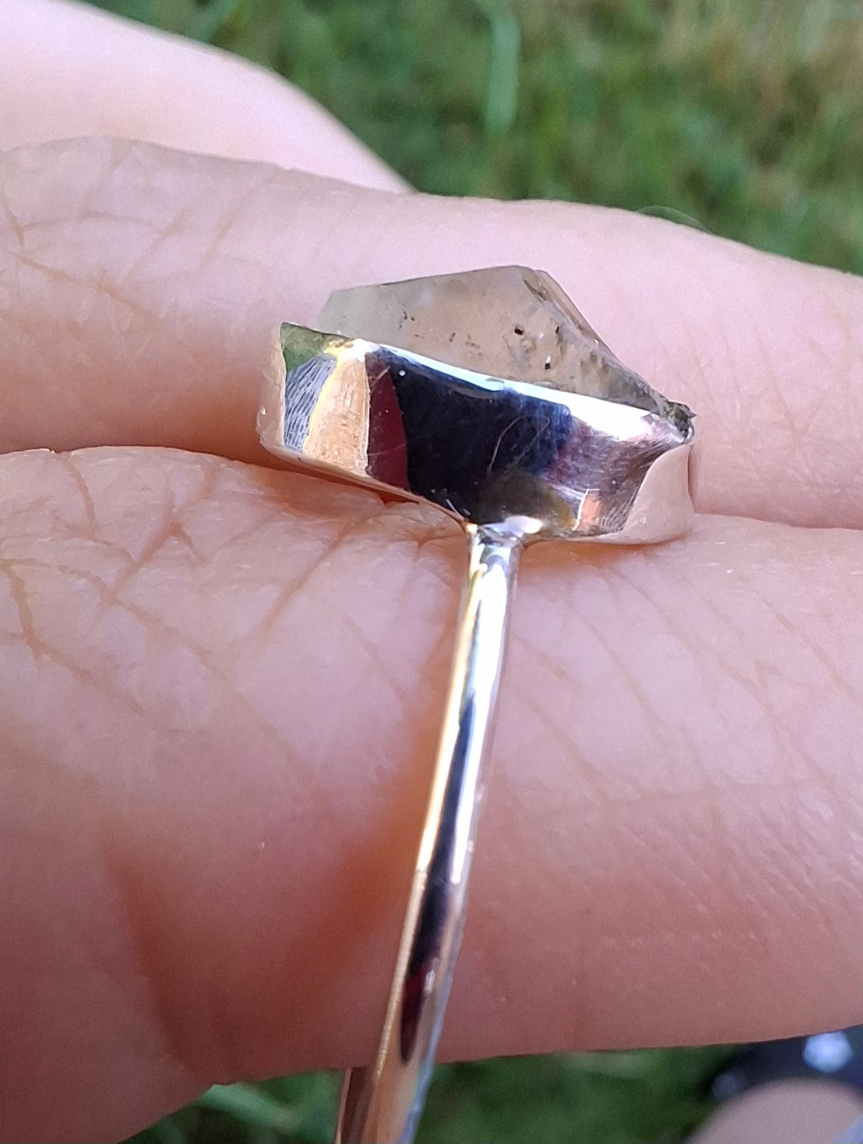 Libyan Desert Glass Ring, size large T, 925 Silver, Tektite (Ref: LR48)