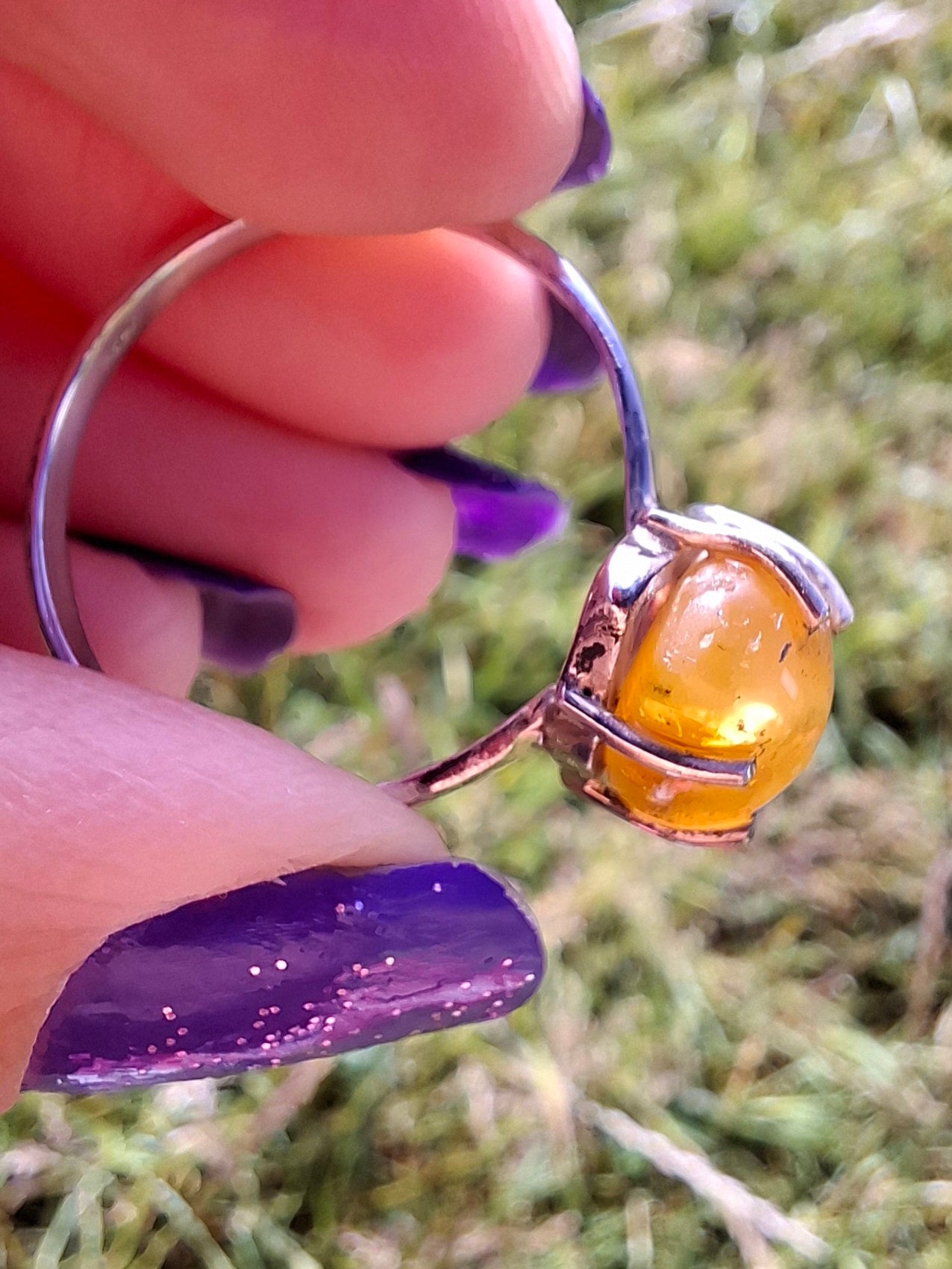 Baltic Amber Ring, size large Y, 925 Silver, Fossil (Ref: AR39)