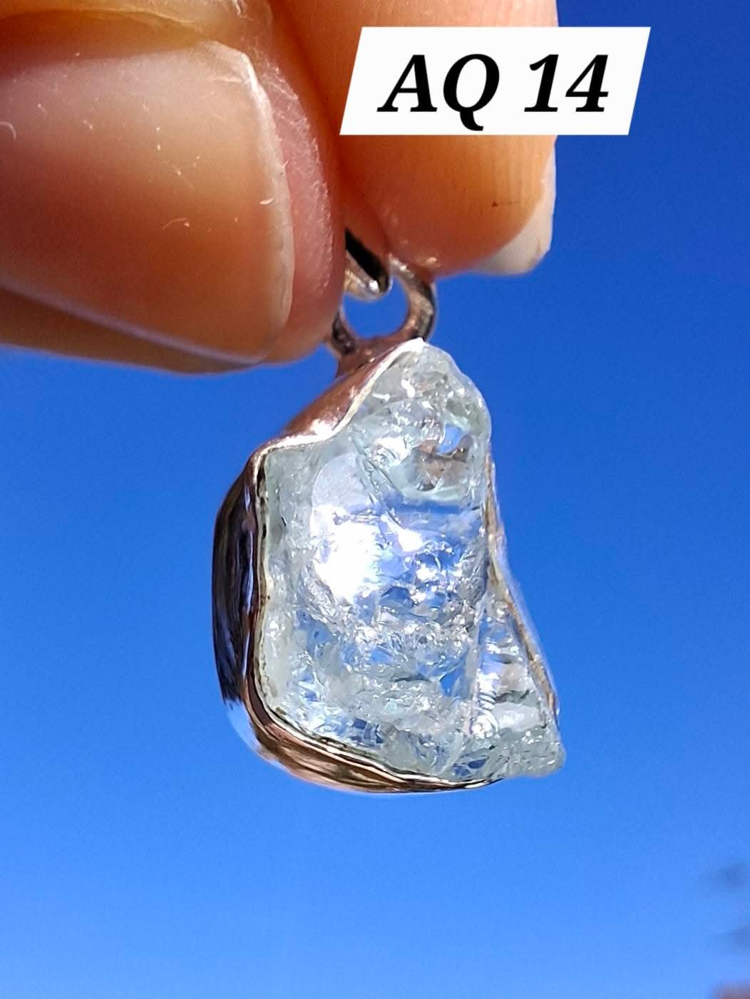 Aquamarine Pendant, 925 Silver, Crystal (Ref: AQ14)