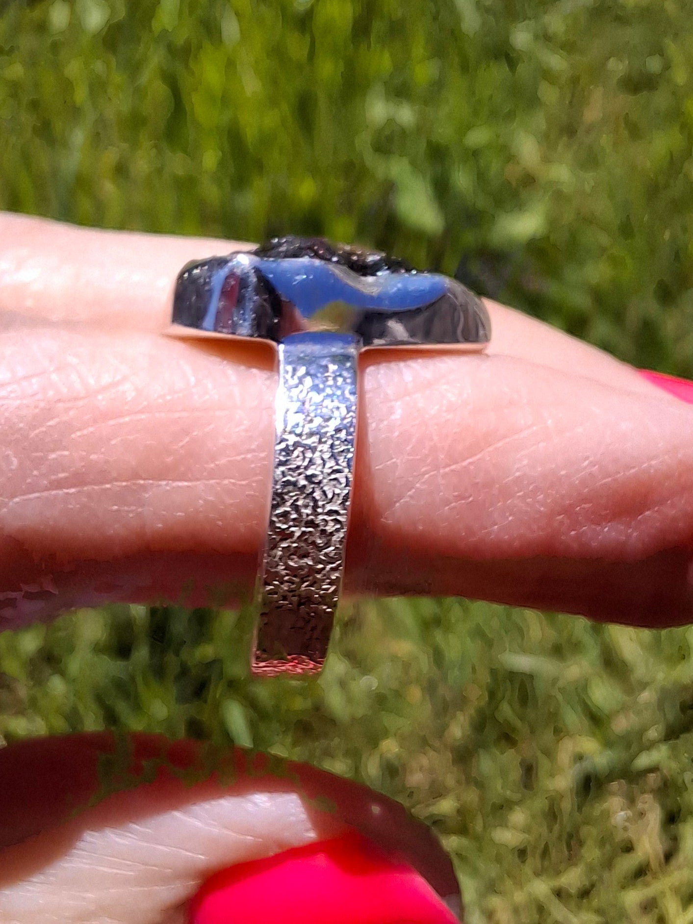 Moldavite Ring, size large M/small N, 925 Silver, Tektite (Ref: R309)