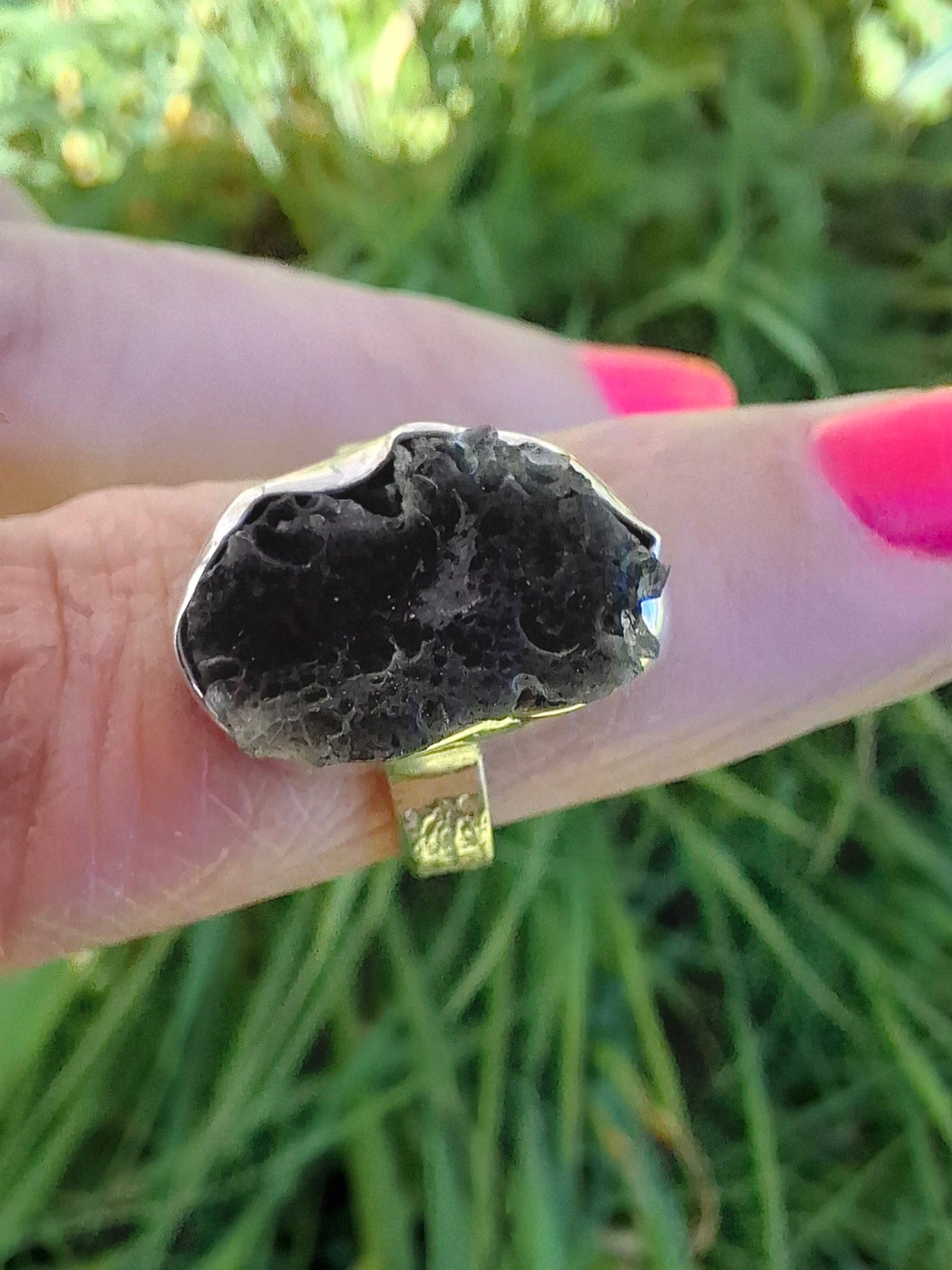 Moldavite Ring, size I, 925 Silver, Tektite (Ref: R295)