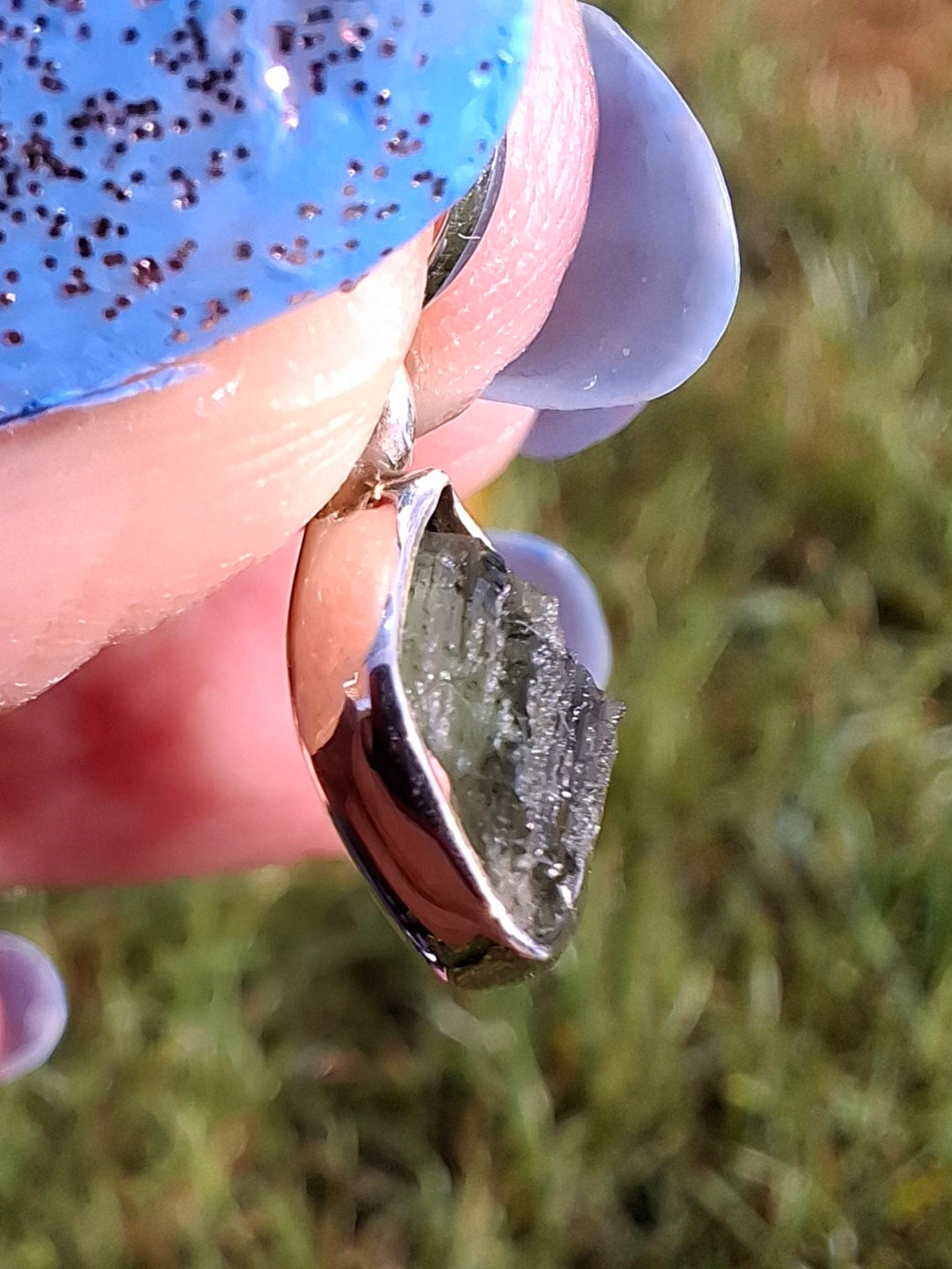 Moldavite Pendant, 925 Silver, Tektite (Ref: P52)