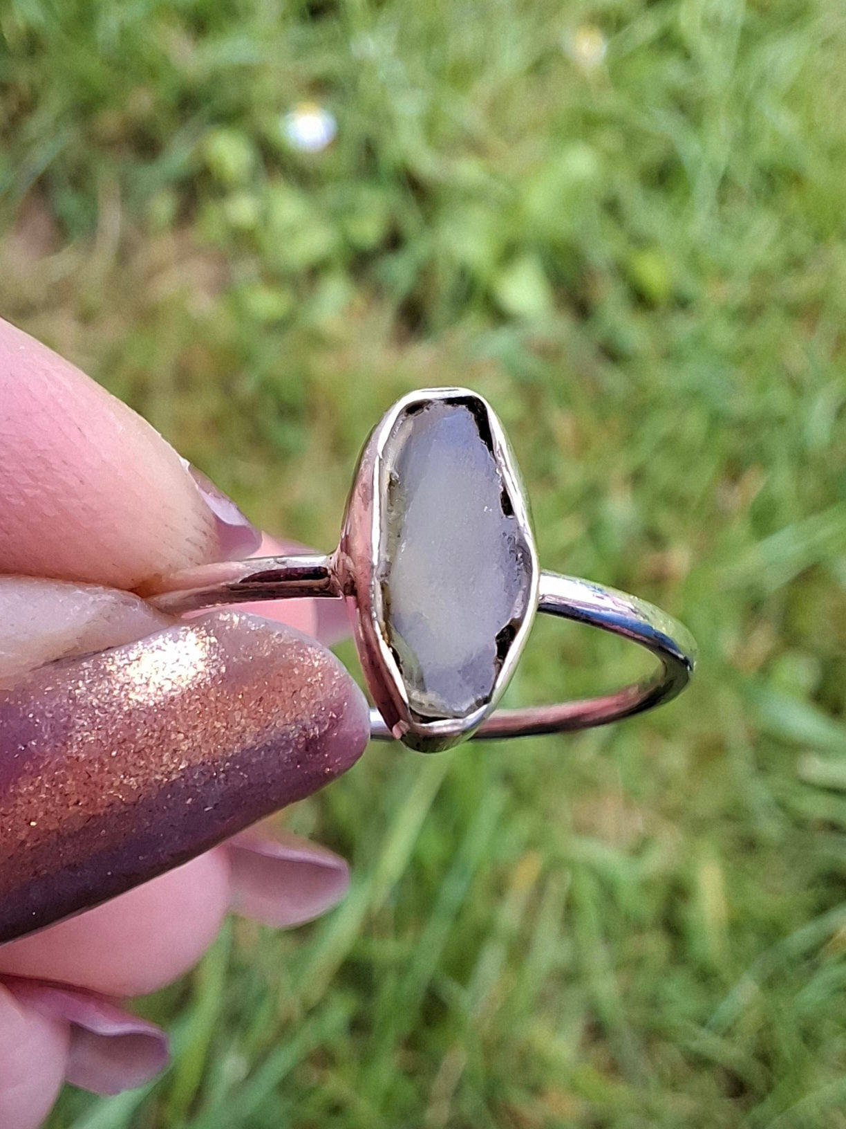 Moldavite Ring, size large R, 925 Silver, Tektite (Ref: R48)