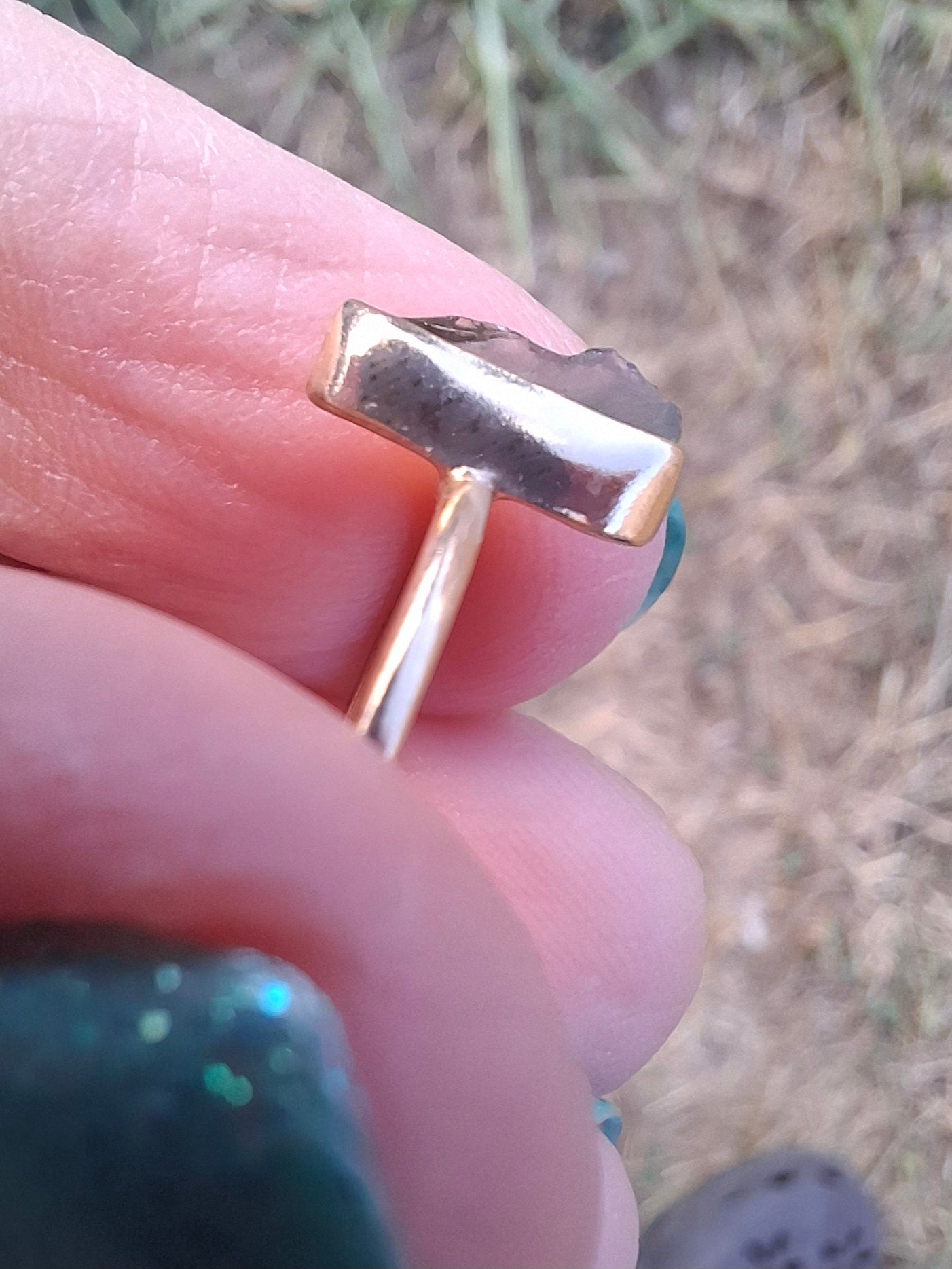 Moldavite Ring, 14K GOLD Plated, size large K / small L, Tektite (Ref: R335)
