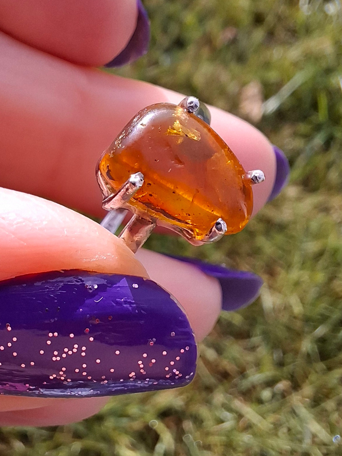 Baltic Amber Ring, size large V, 925 Silver, Fossil (Ref: AR24)