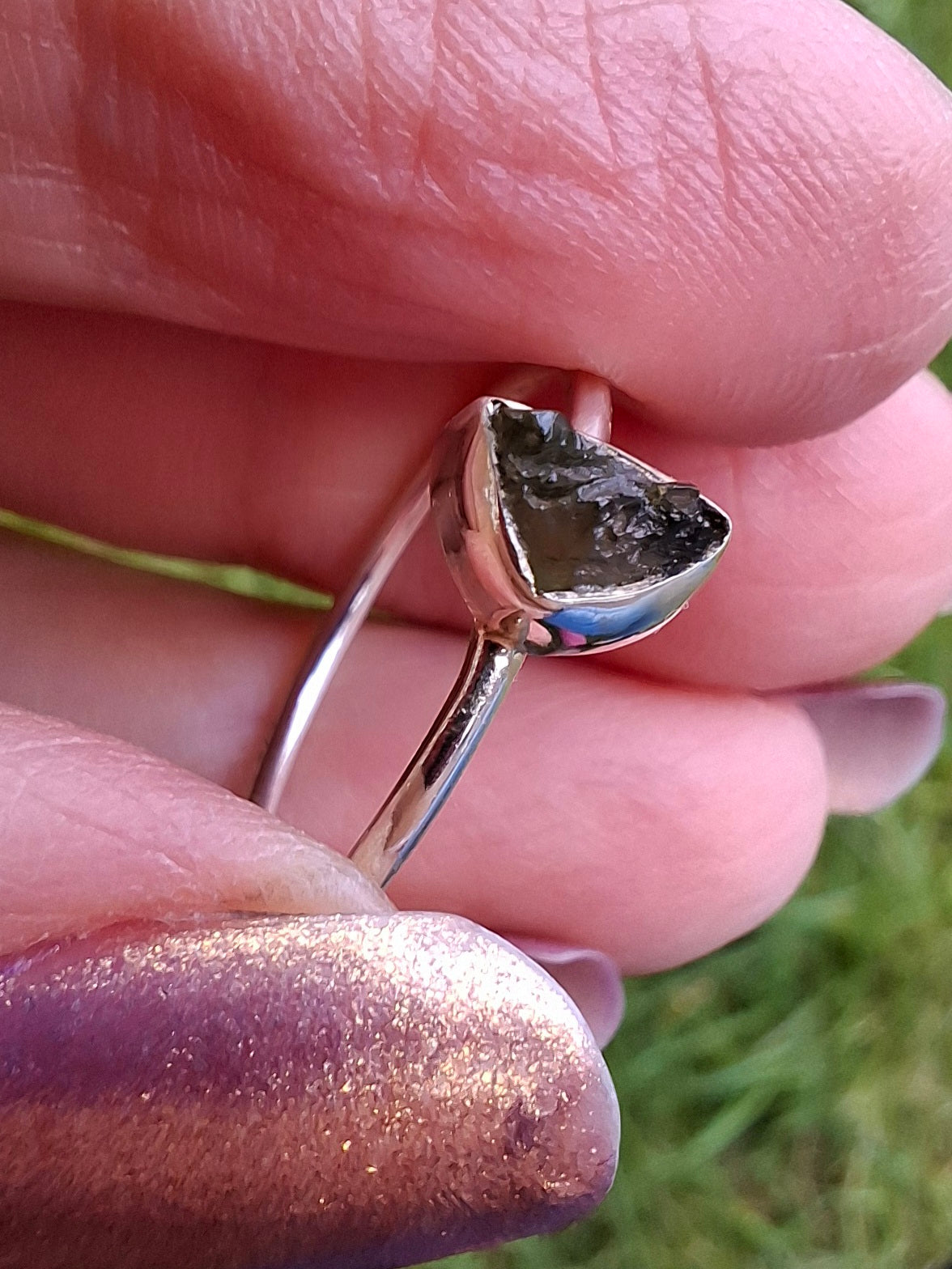 Moldavite Ring, size large R/small S, 925 Silver, Tektite (Ref: R53)