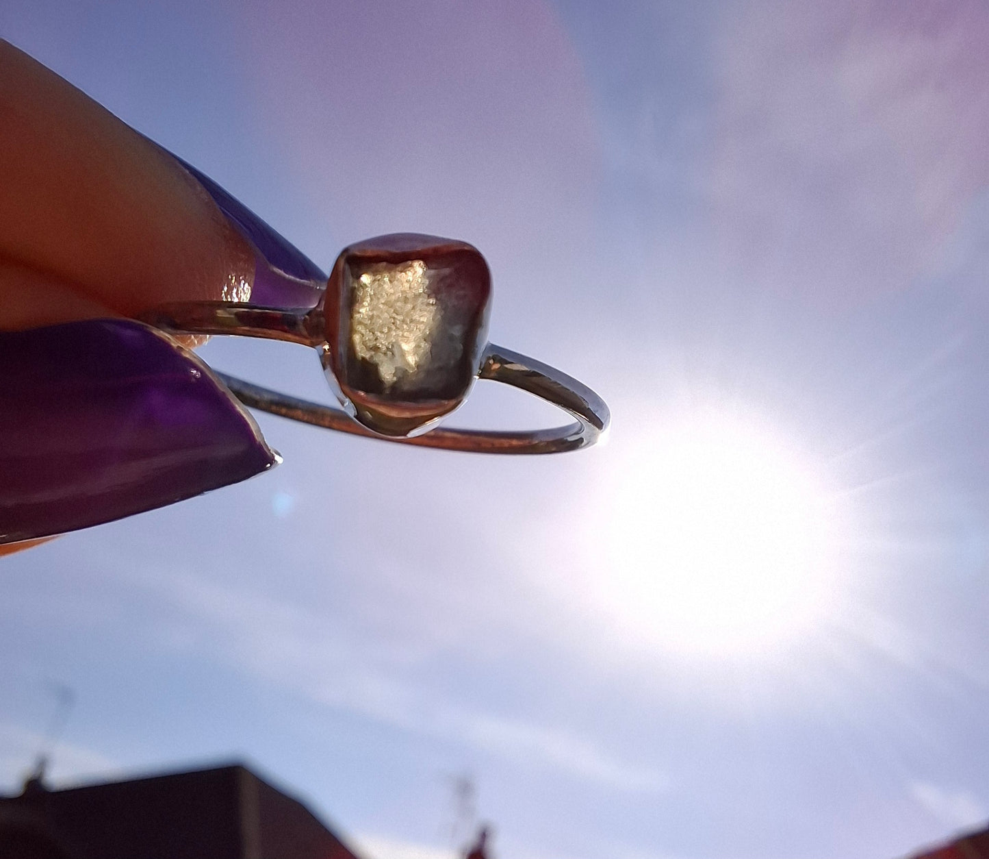Moldavite Ring, size small Q, 925 Silver, Tektite (Ref: R44)