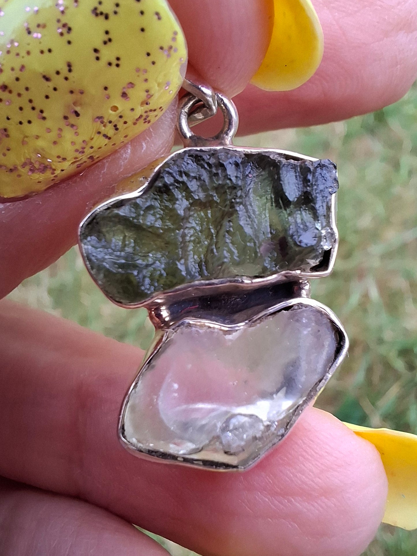 Moldavite & Libyan Desert Glass Pendant, 925 Silver, Tektite (Ref: MLP5)