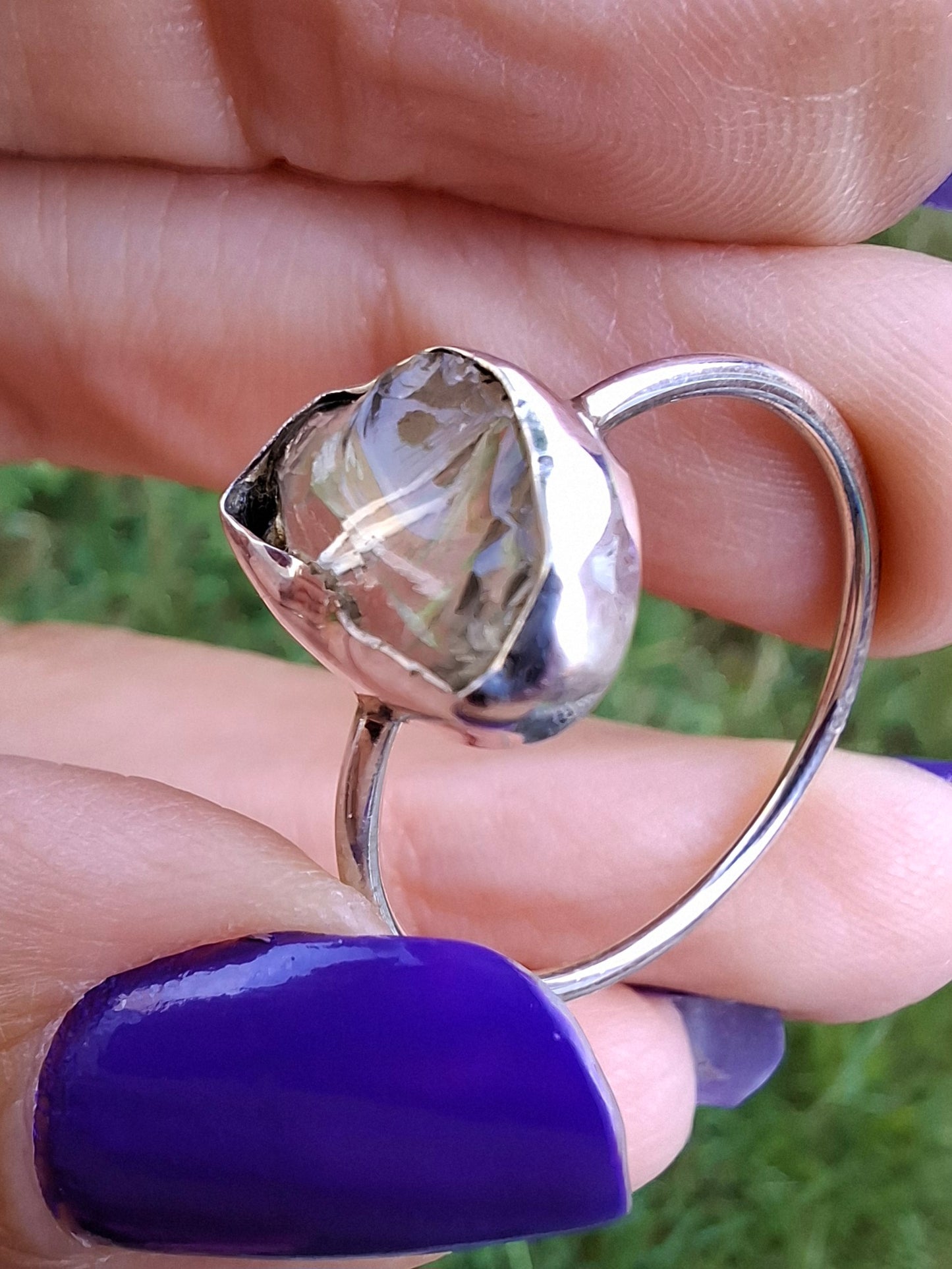 Libyan Desert Glass Ring, size large W, 925 Silver, Tektite (Ref: LR63)