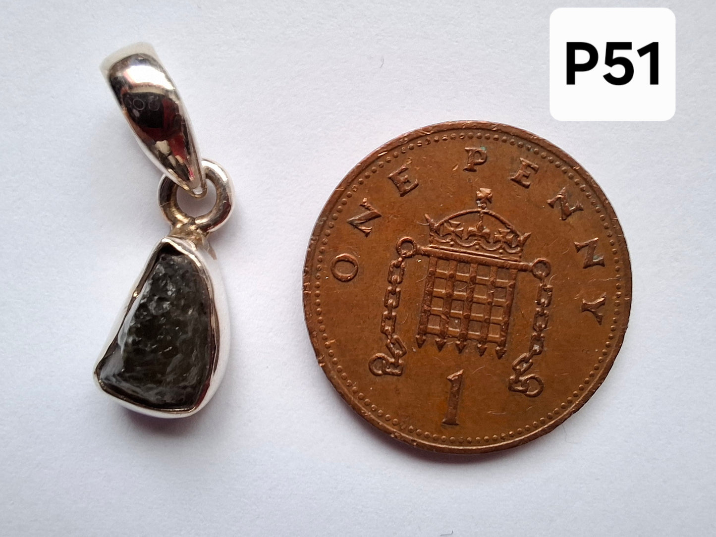 Moldavite Pendant, 925 Silver, Tektite (Ref: P51)