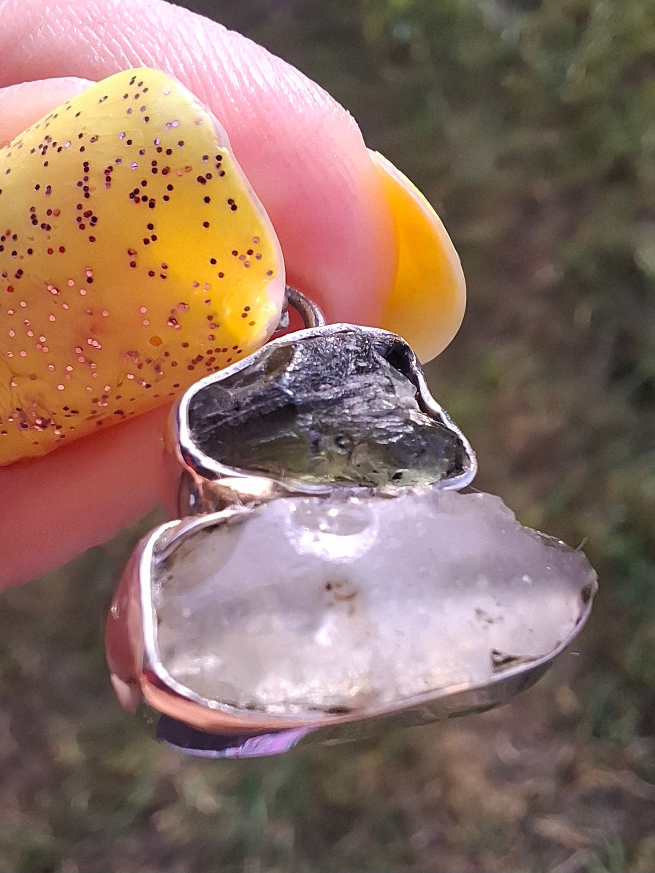 Moldavite & Libyan Desert Glass Pendant, 925 Silver, Tektite (Ref: MLP11)