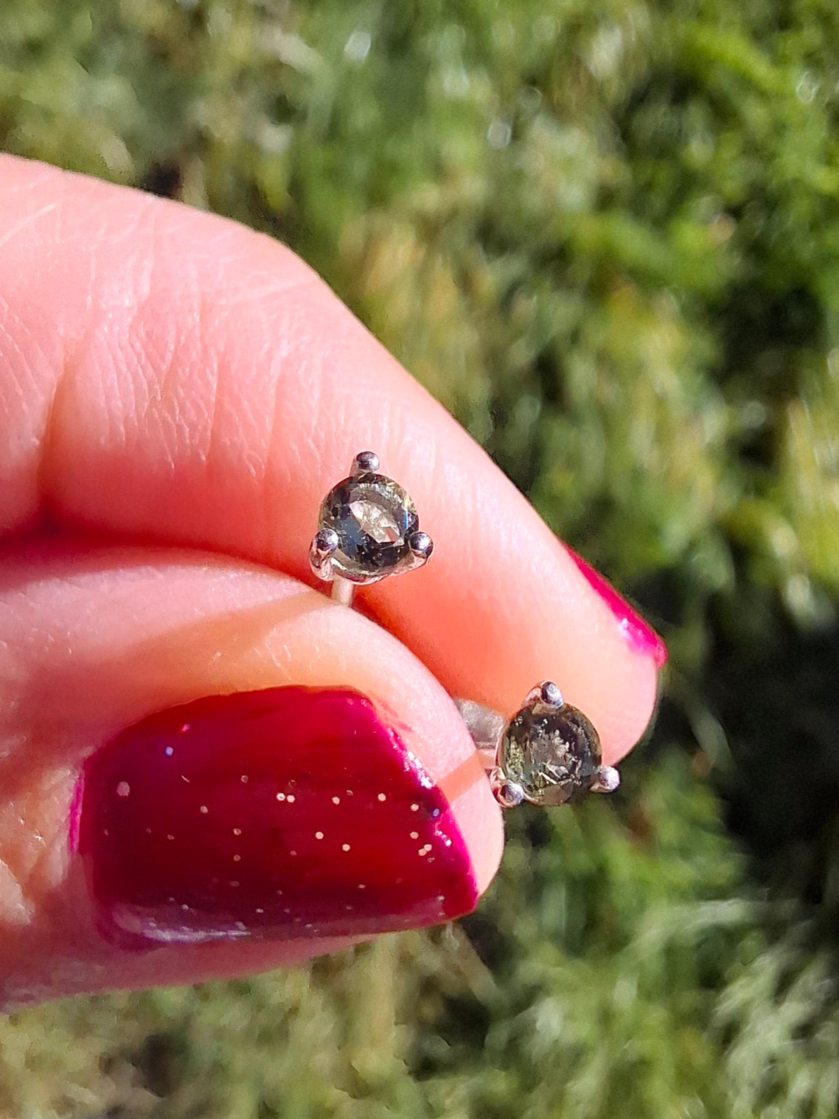 Moldavite (Faceted) 3mm Stud Earrings, 925 Silver (Ref: Pair65)