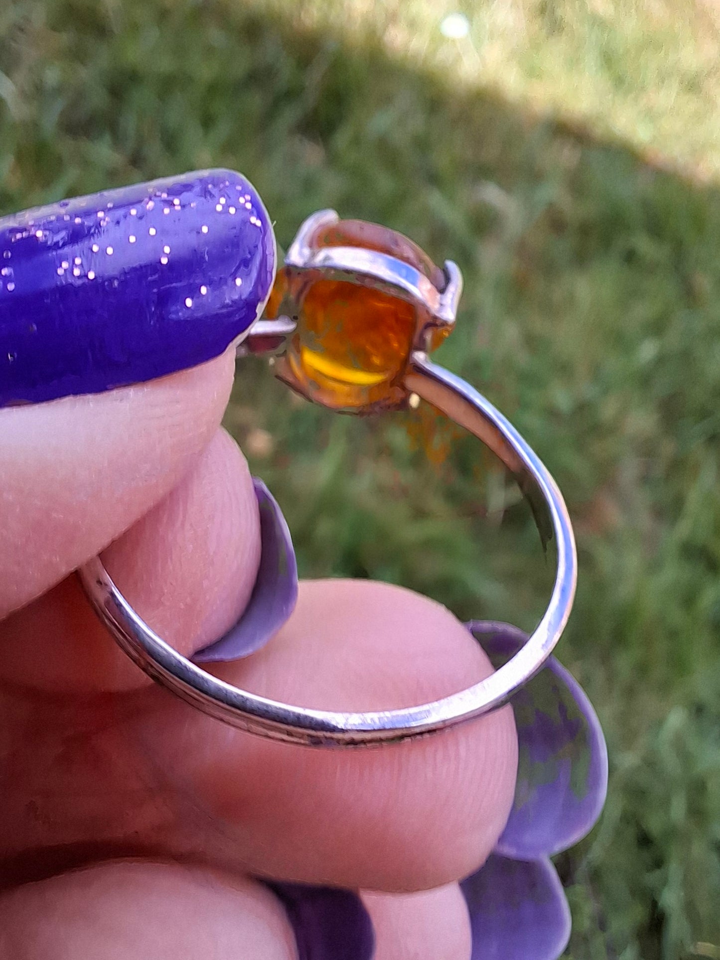 Baltic Amber Ring, size large X, 925 Silver, Fossil (Ref: AR35)