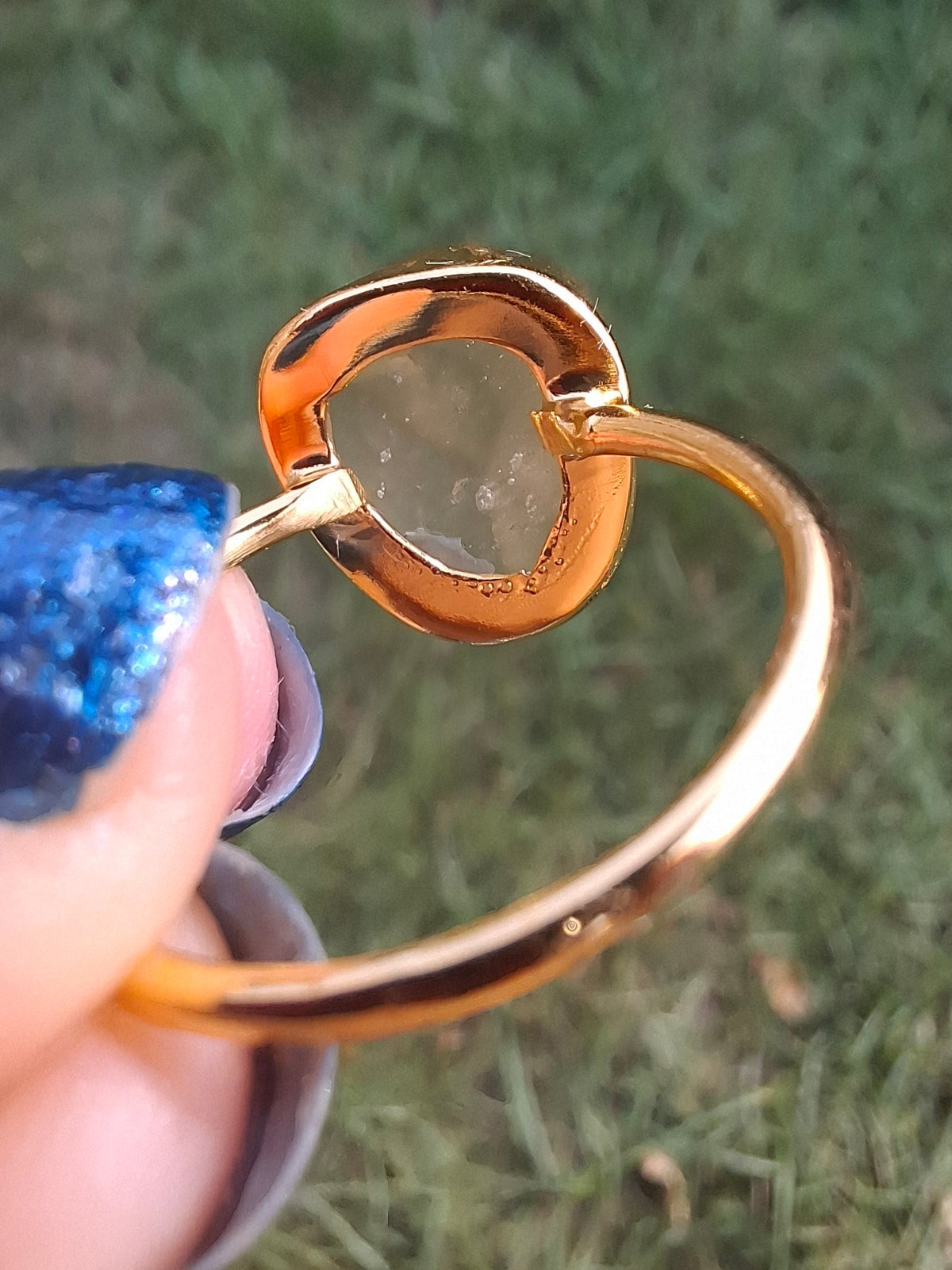 Libyan Desert Glass Ring, 14K GOLD Plated, size large Q, Tektite (Ref: LR80)
