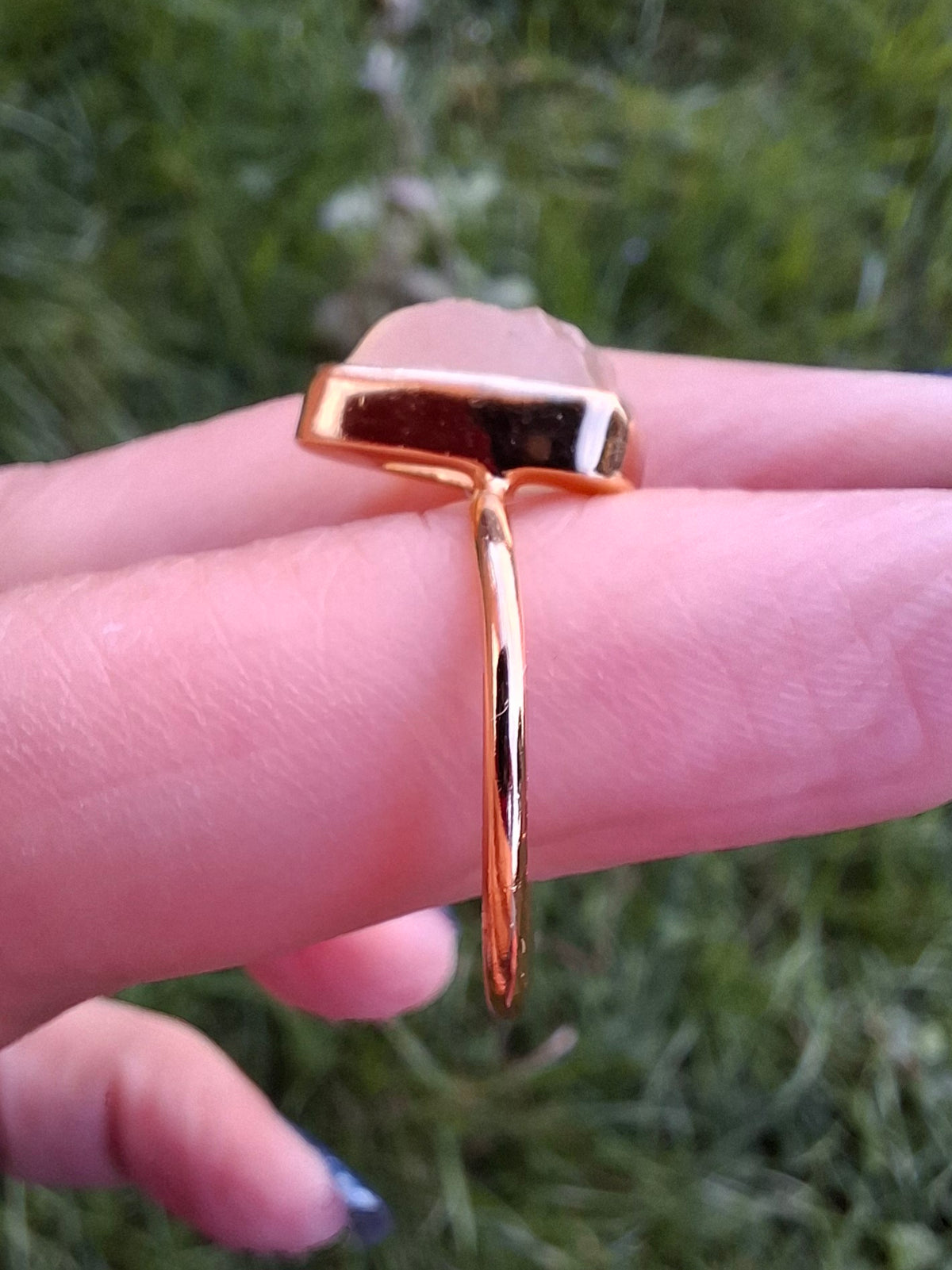 Libyan Desert Glass Ring, 14K GOLD Plated, size small O, Tektite (Ref: LR81)
