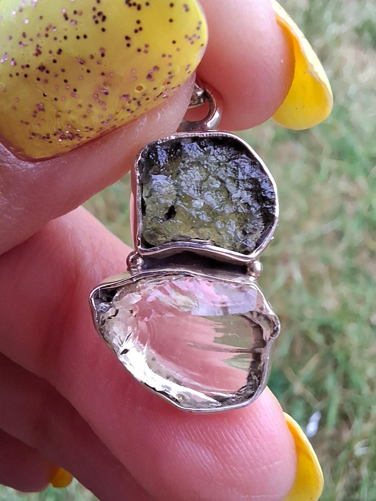 Moldavite & Libyan Desert Glass Pendant, 925 Silver, Tektite (Ref: MLP4)