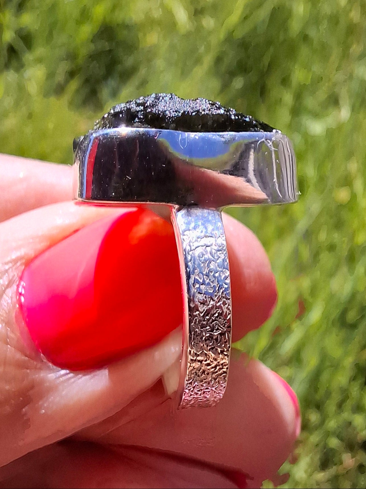 Moldavite Ring, size K, 925 Silver, Tektite (Ref: R300)