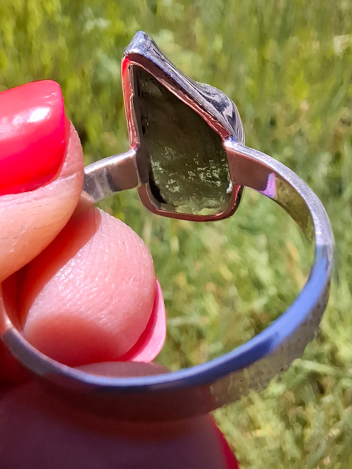 Moldavite Ring, size Y, 925 Silver, Tektite (Ref: R331)