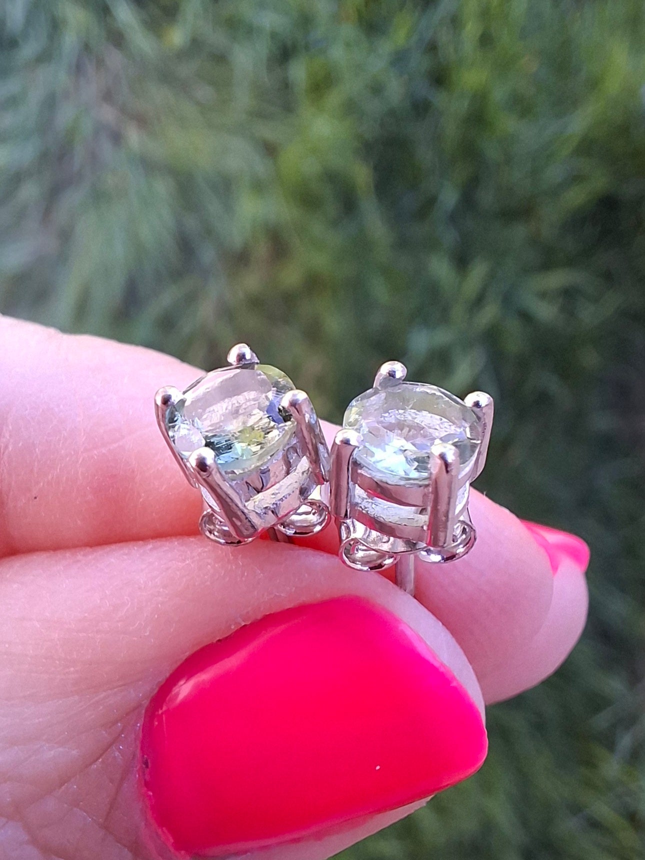 Moldavite (faceted) 5mm STUD EARRINGS, 925 Silver, Tektite (Ref: Pair44)
