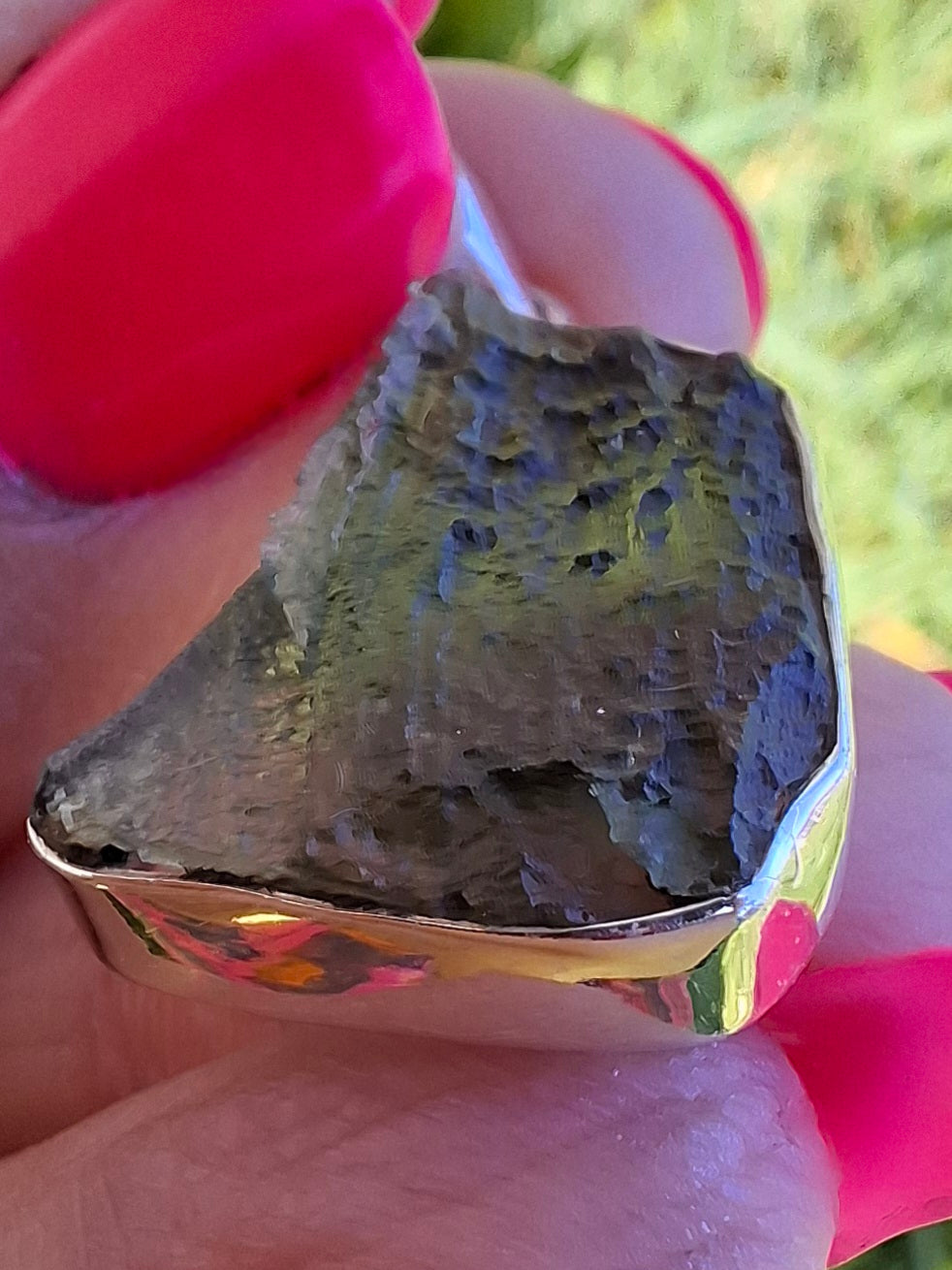 Moldavite Pendant, 925 Silver, Tektite (Ref: P432)