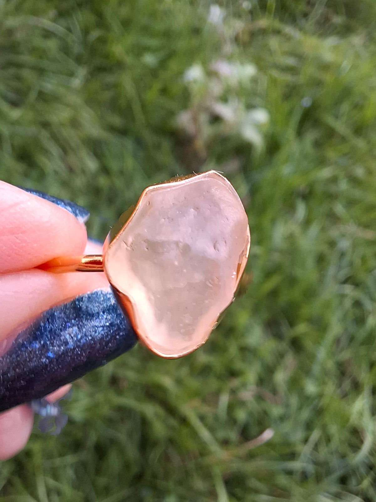 Libyan Desert Glass Ring, 14K GOLD Plated, size large P/small Q, Tektite (Ref: LR73)