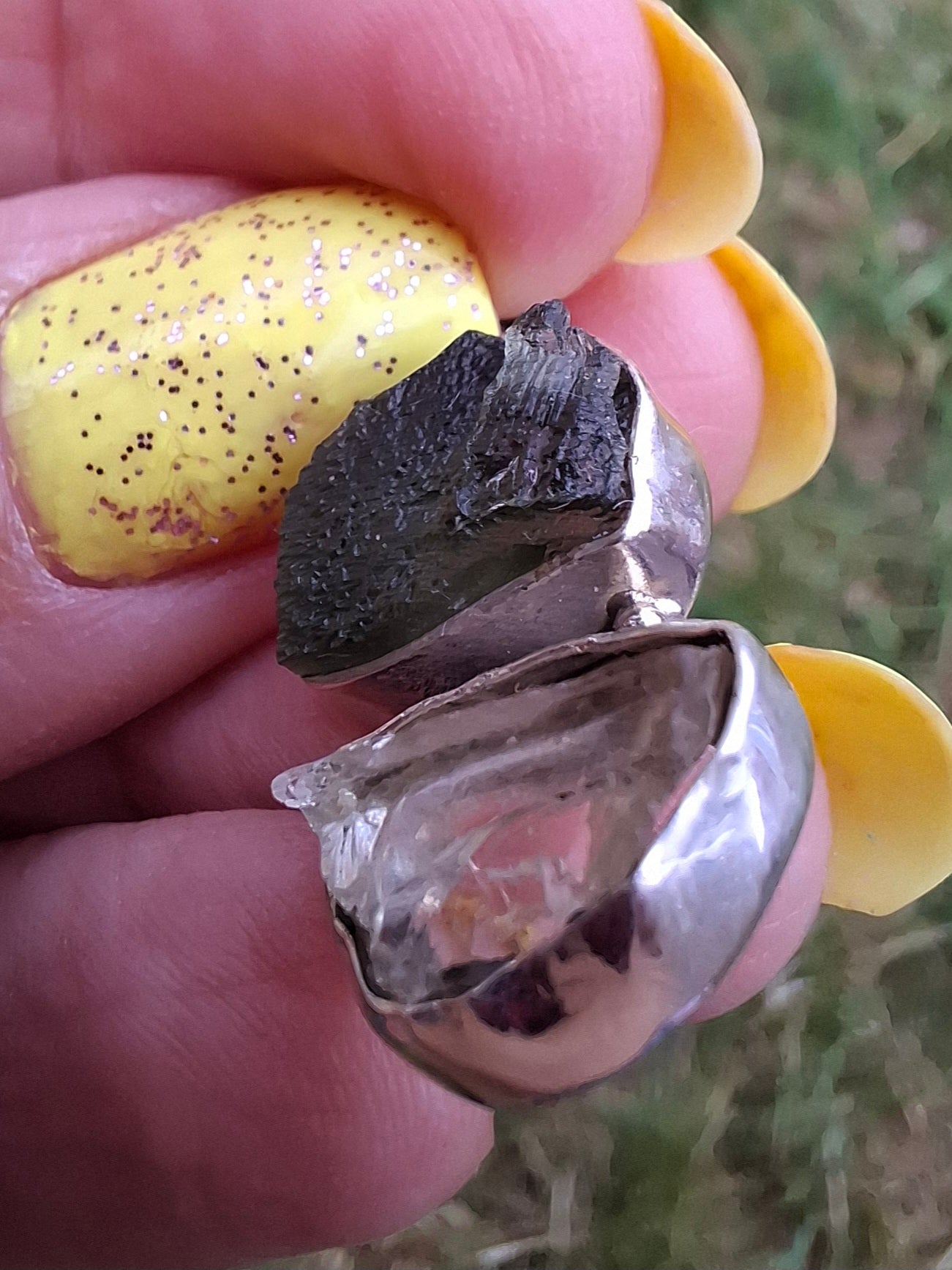 Moldavite & Libyan Desert Glass Pendant, 925 Silver, Tektite (Ref: MLP17)
