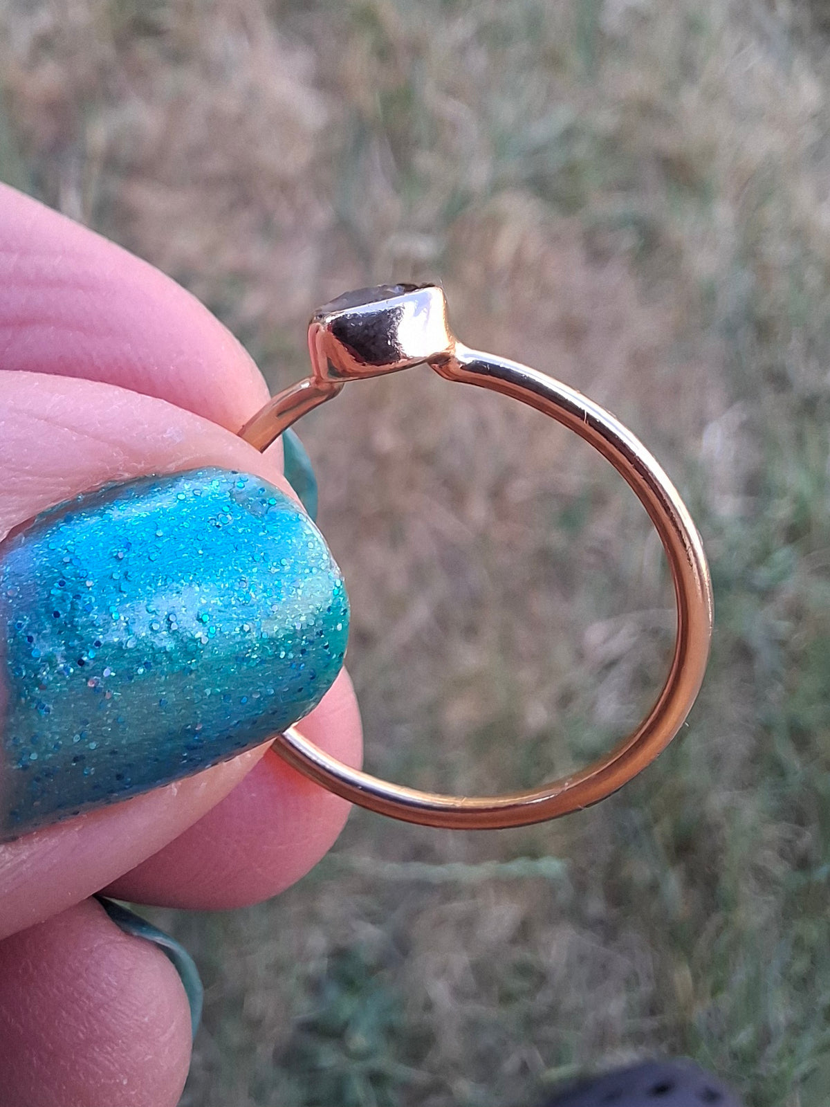 Moldavite Ring,14K GOLD Plated, size large O, Tektite (Ref: R344)