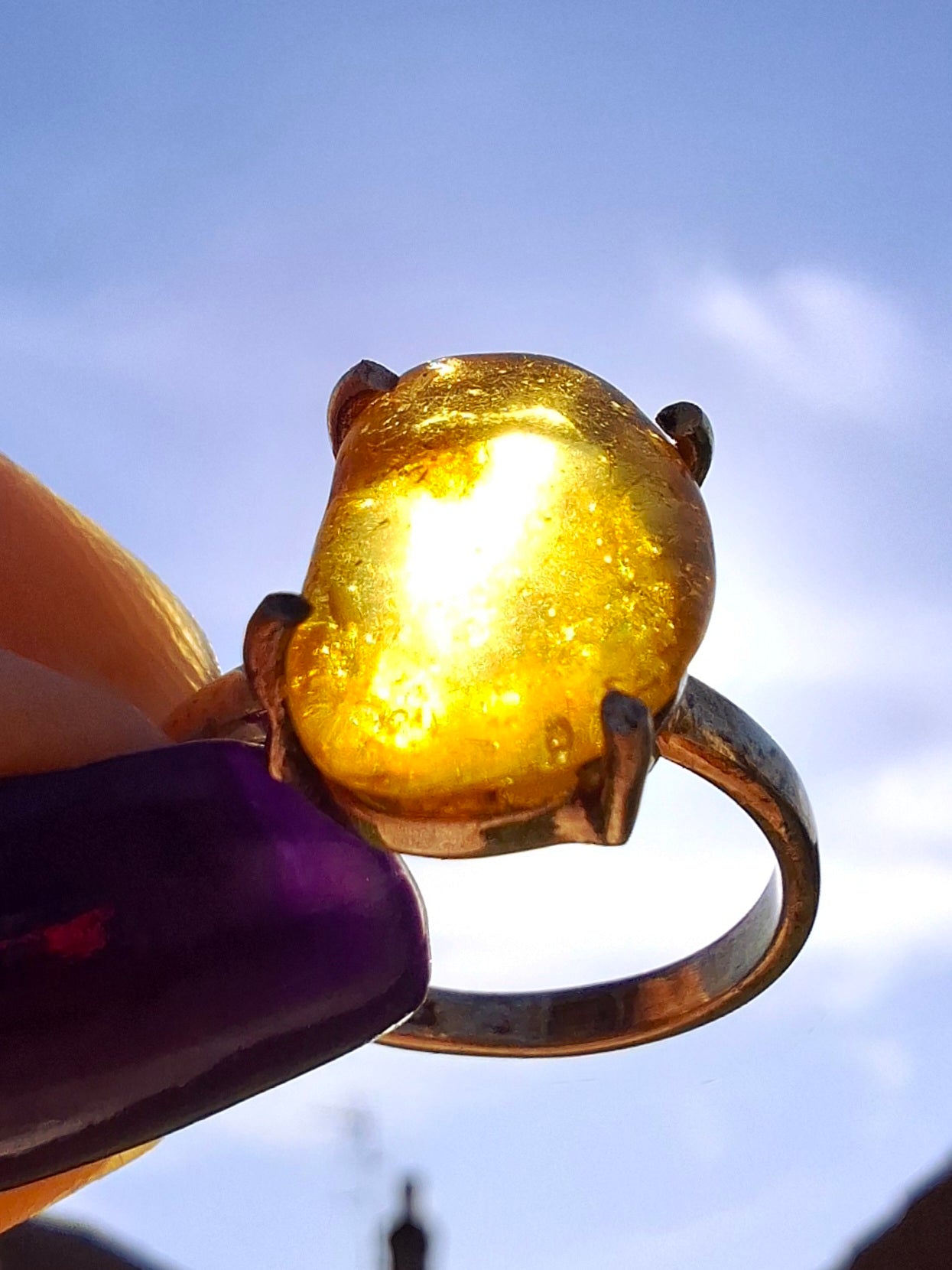 Baltic Amber Ring, size large K, 925 Silver, Fossil (Ref: AR31)